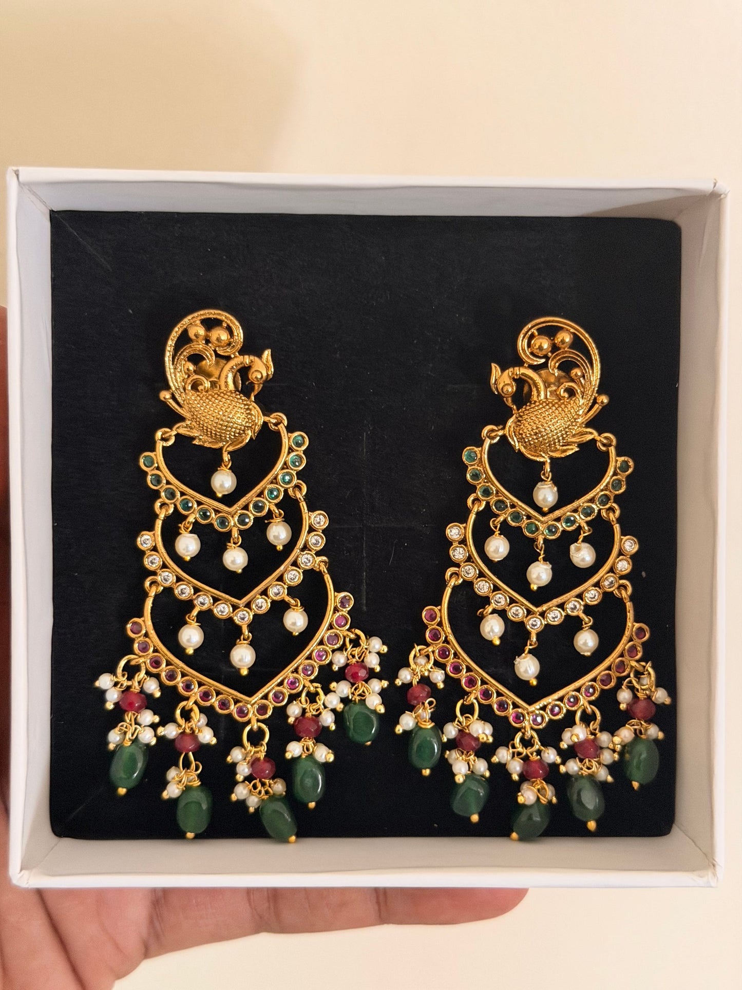 Antique Gold Peacock Chandbali Earrings