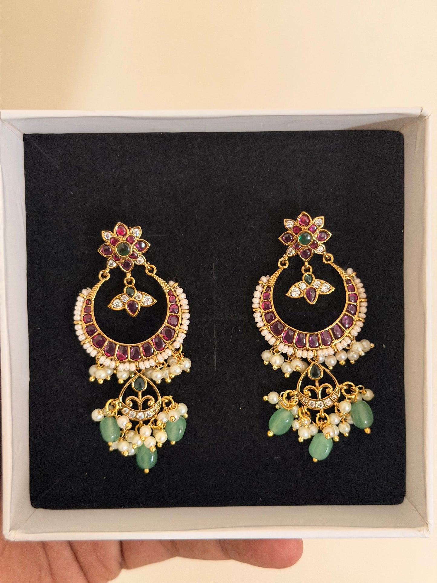 Ruby Kemp Chandbali with Emerald Drops