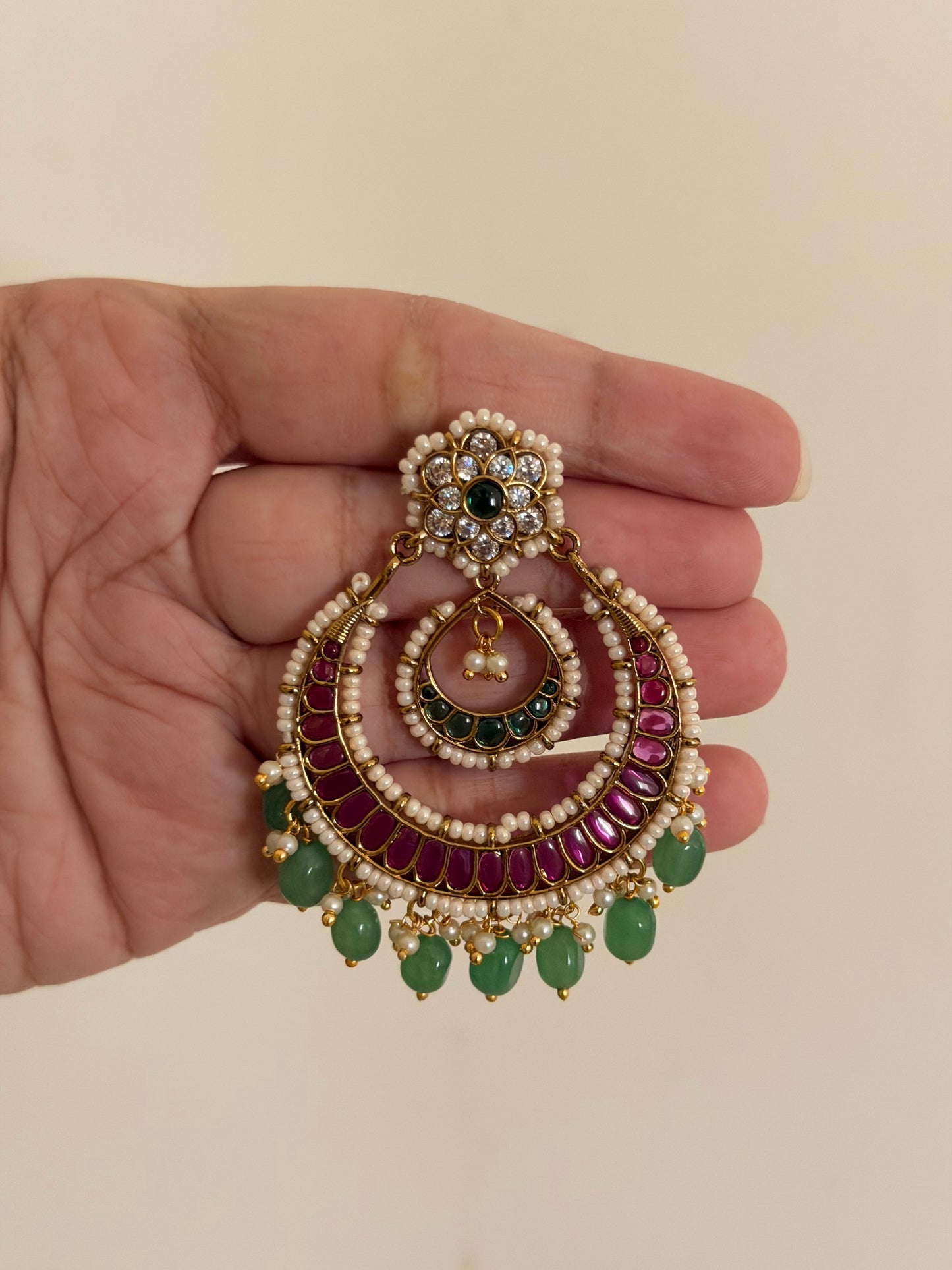 Double Crescent Pearl & Ruby Chandbali