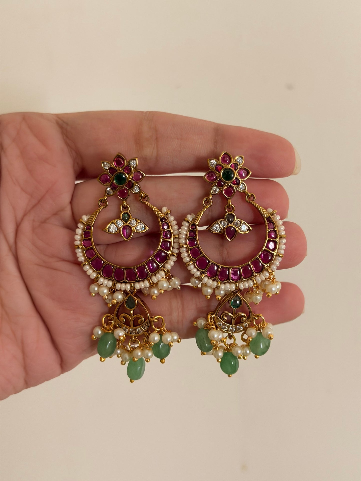 Ruby Kemp Chandbali with Emerald Drops