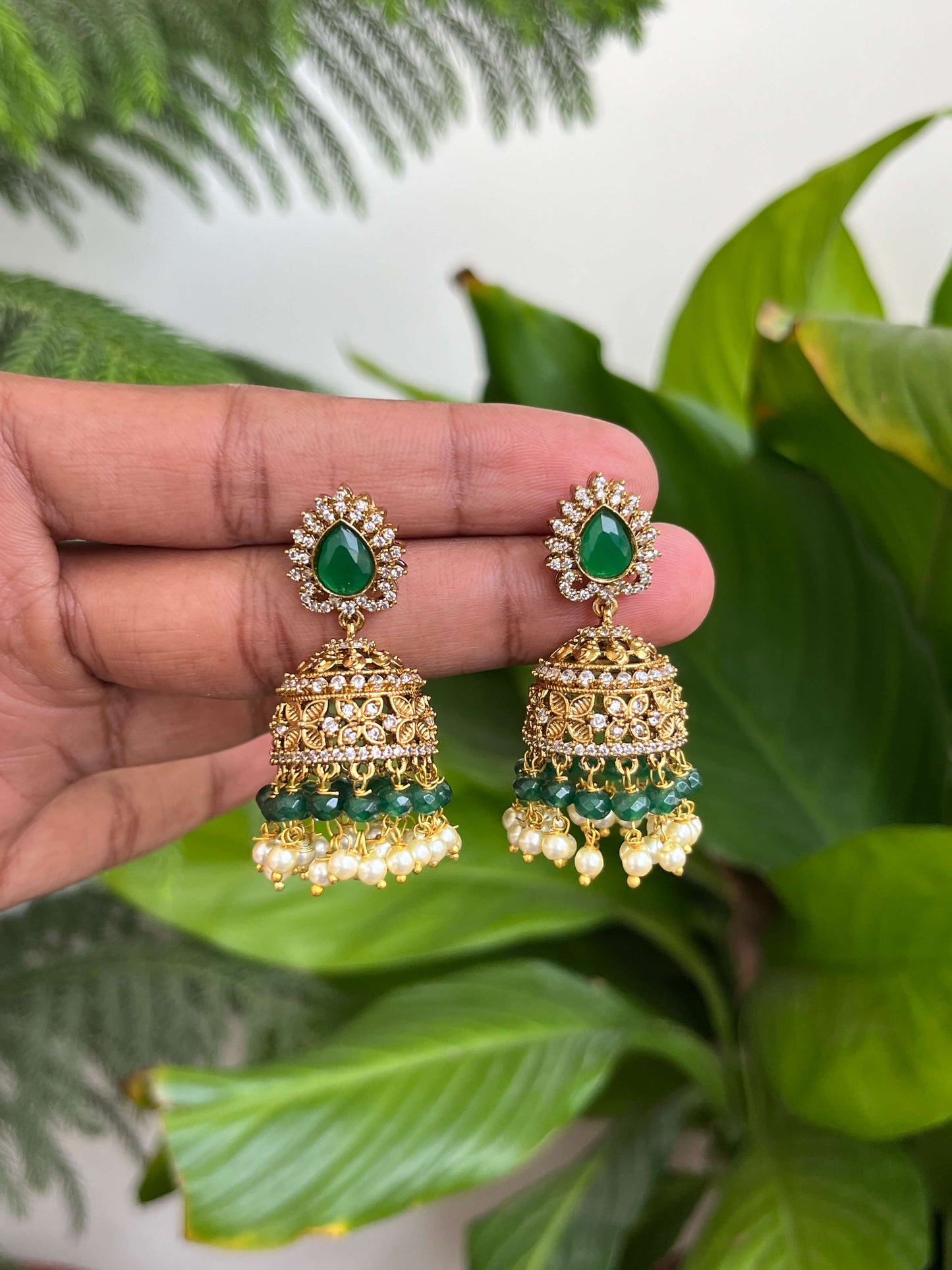 Victorian Jhumka Earrings with Onyx Beads & Pearls