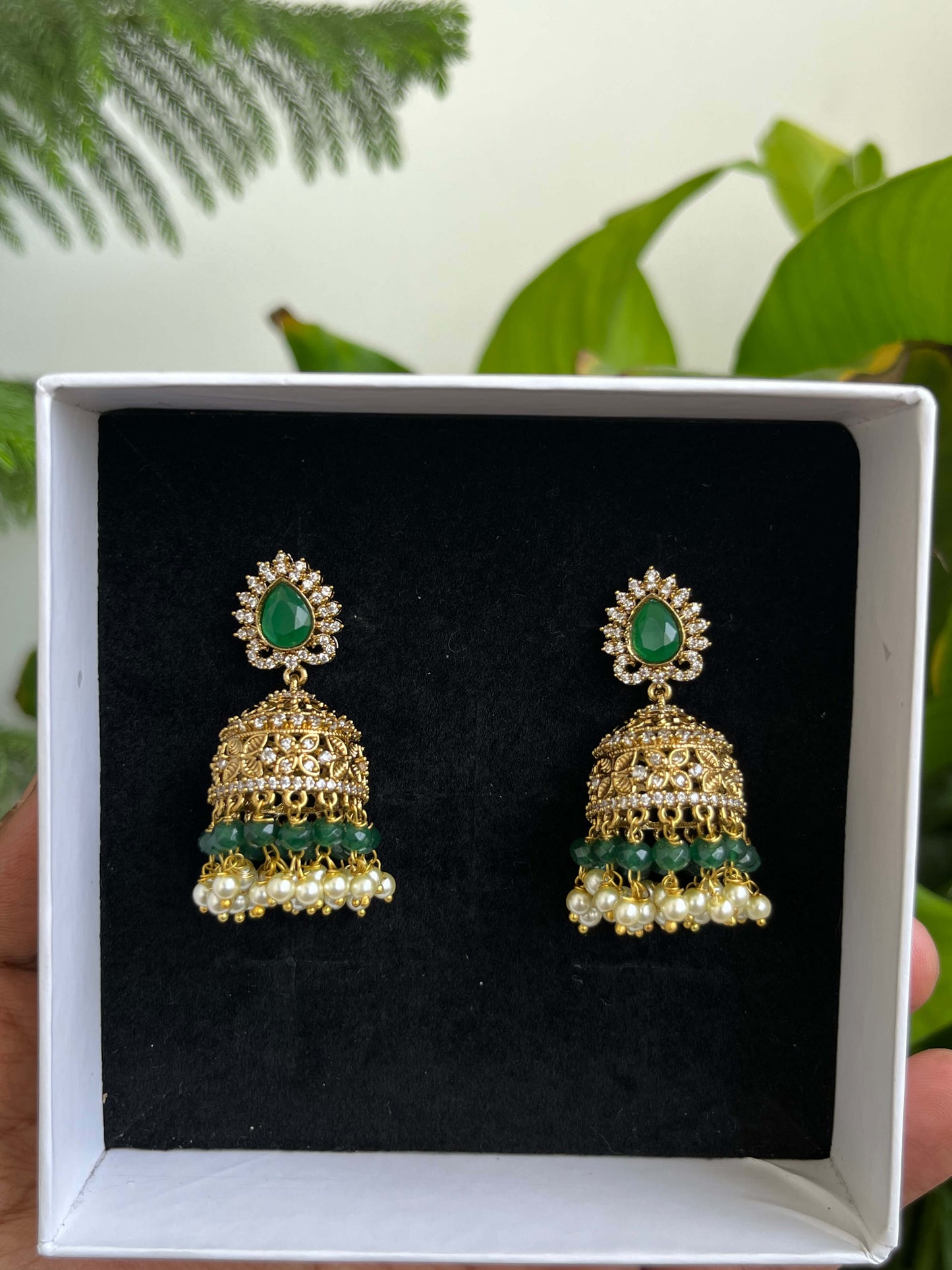 Victorian Jhumka Earrings with Onyx Beads & Pearls