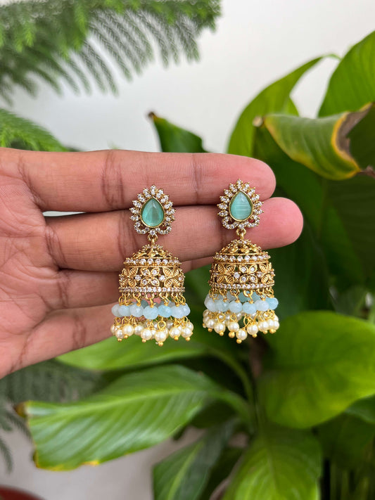 Victorian Jhumka Earrings with Onyx Beads & Pearls