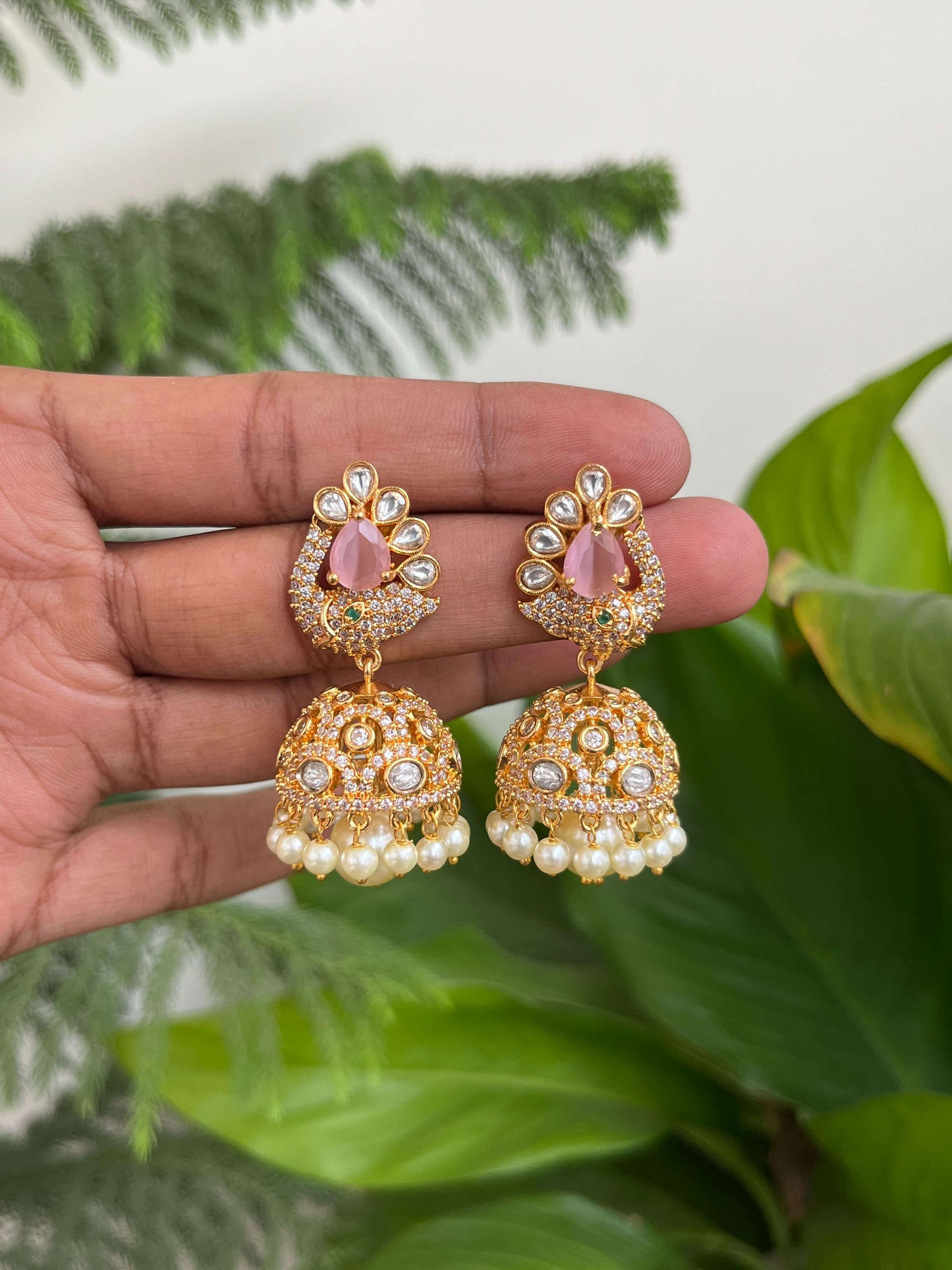 Gold Look-Alike Stone Jhumka Earrings
