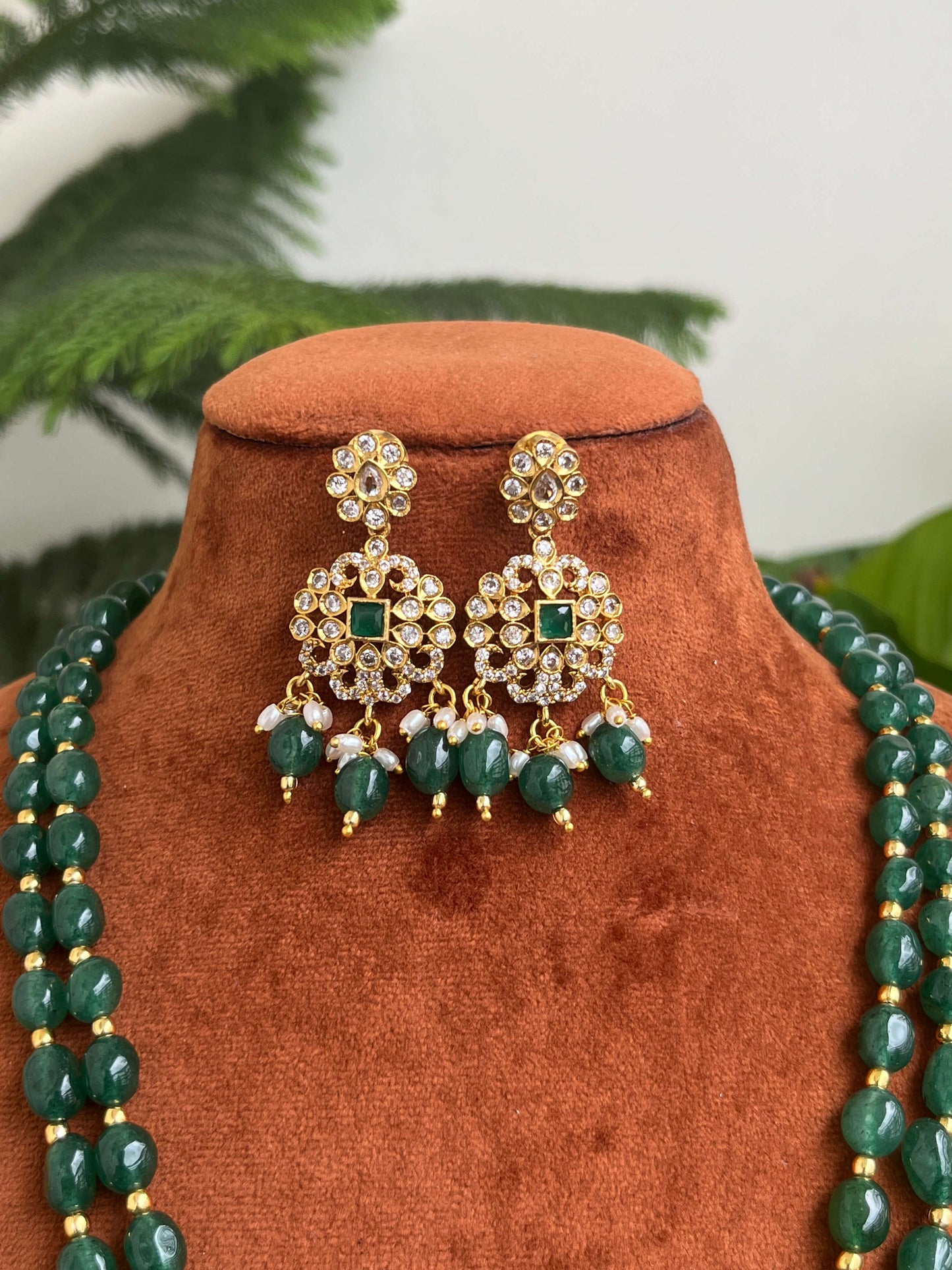 Jaipuri Beads & Pearls Haram with Lakshmi Devi Pendant | Temple Jewellery Set