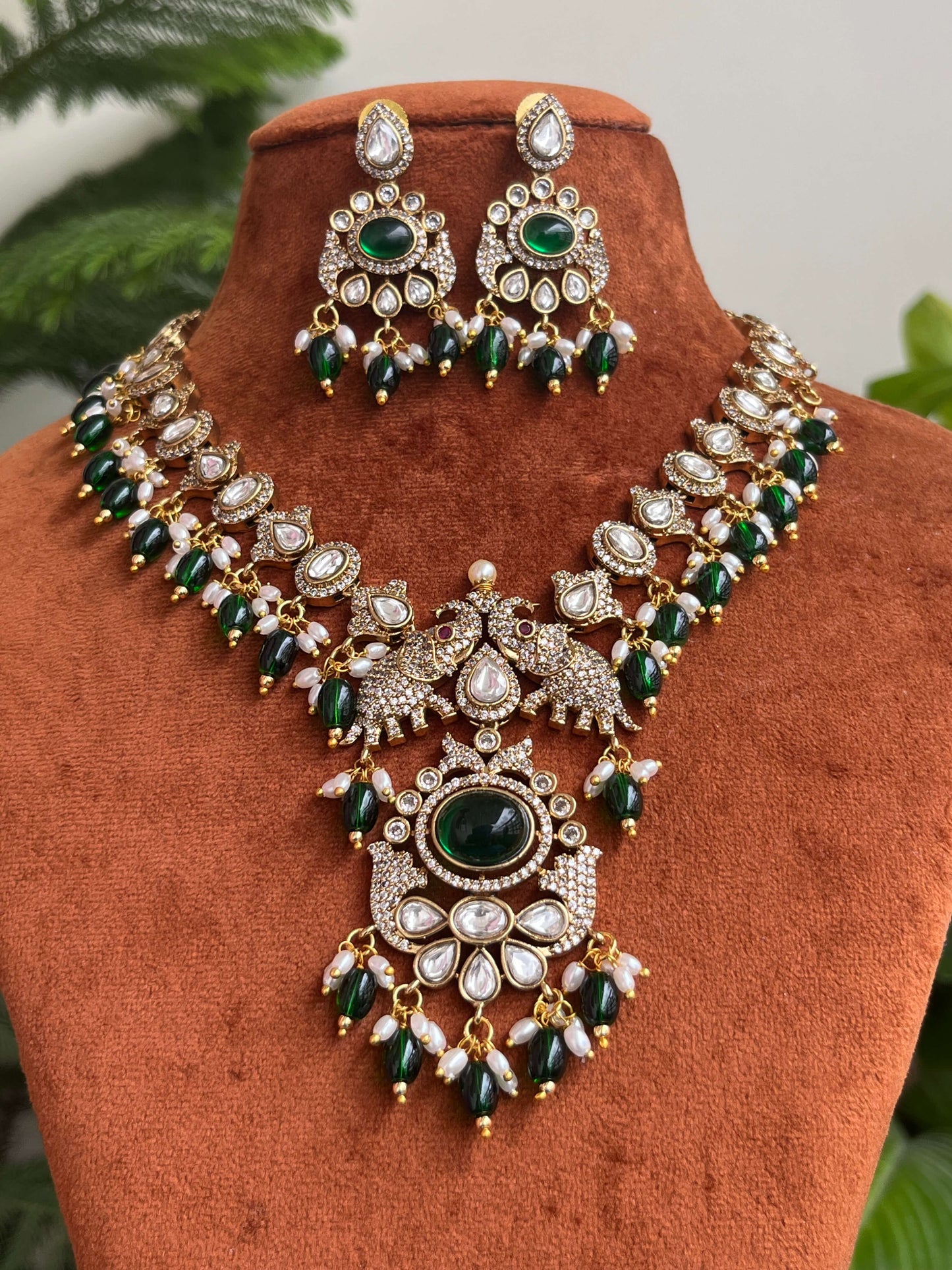 Luxury Moissanite Kundan Necklace Set with Monalisa Beads & Rice Pearls