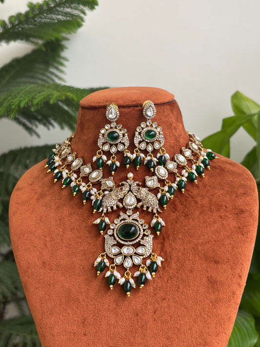 Luxury Moissanite Kundan Necklace Set with Monalisa Beads & Rice Pearls