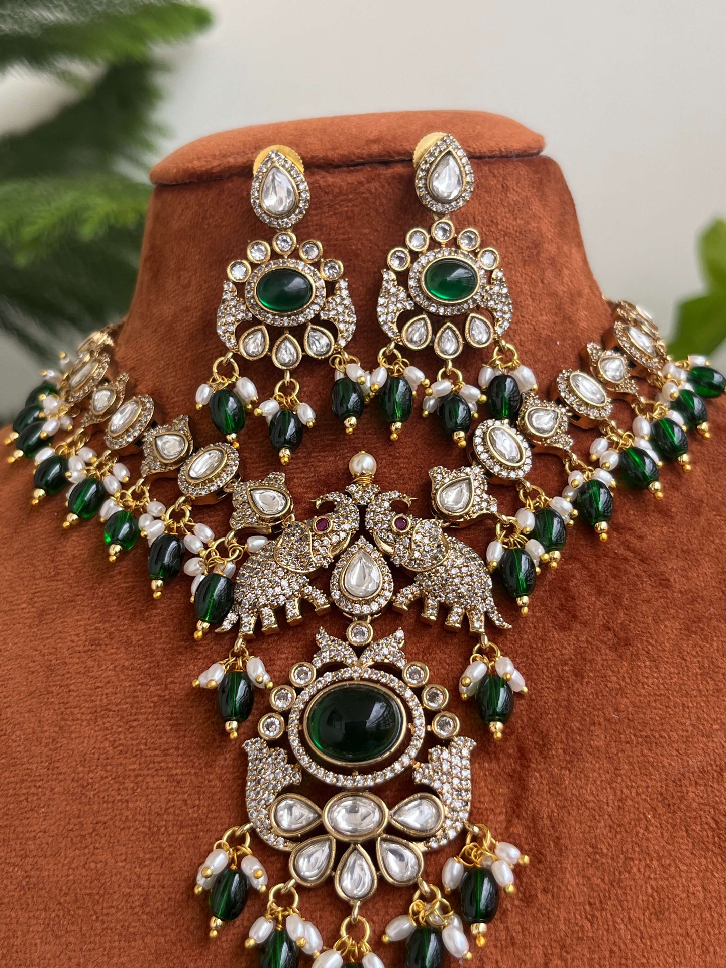 Luxury Moissanite Kundan Necklace Set with Monalisa Beads & Rice Pearls
