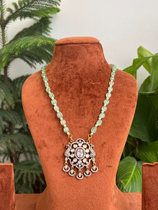 Monalisa Beads Haram with Victorian Peacock Pendant