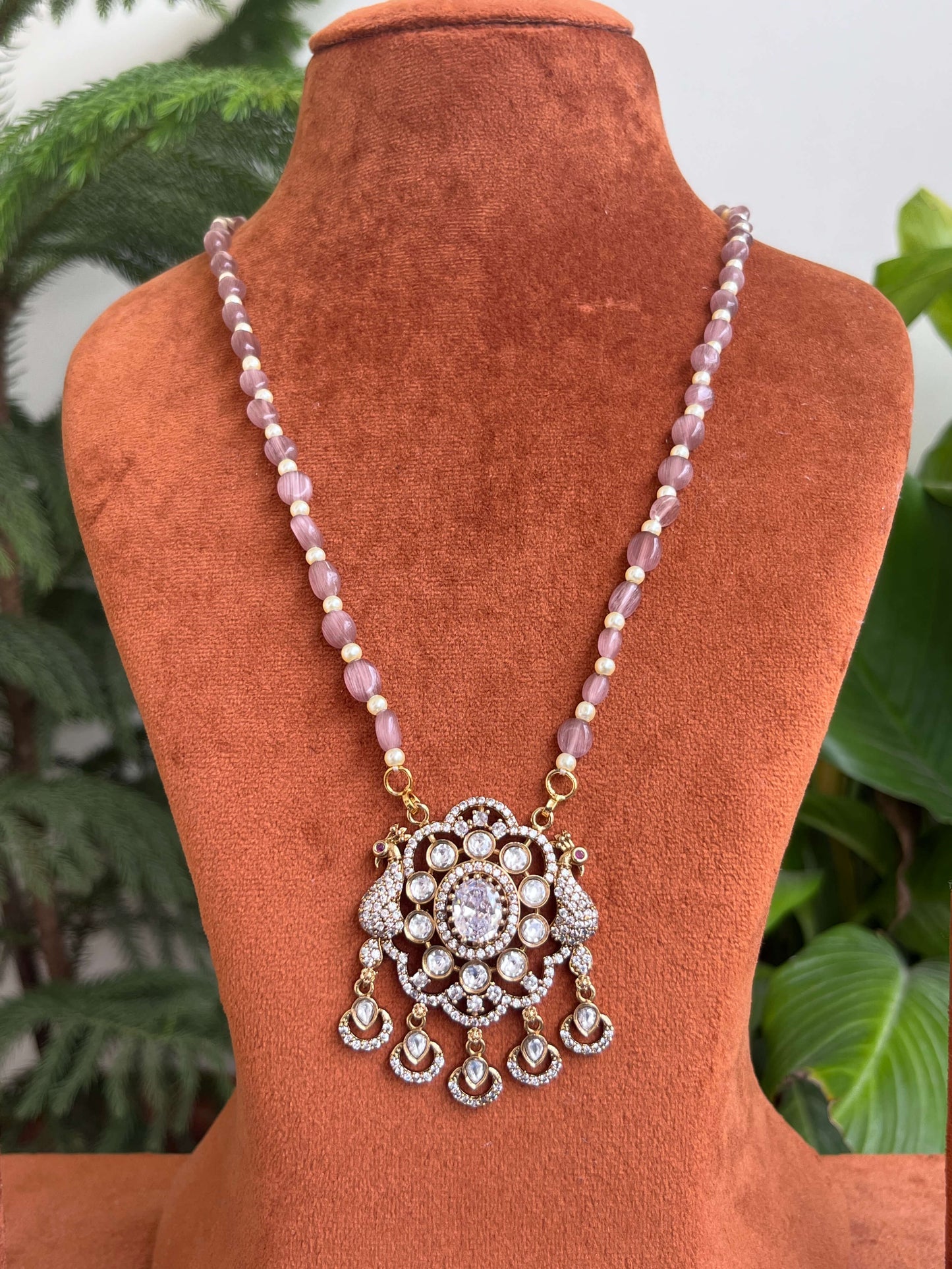 Monalisa Beads Haram with Victorian Peacock Pendant