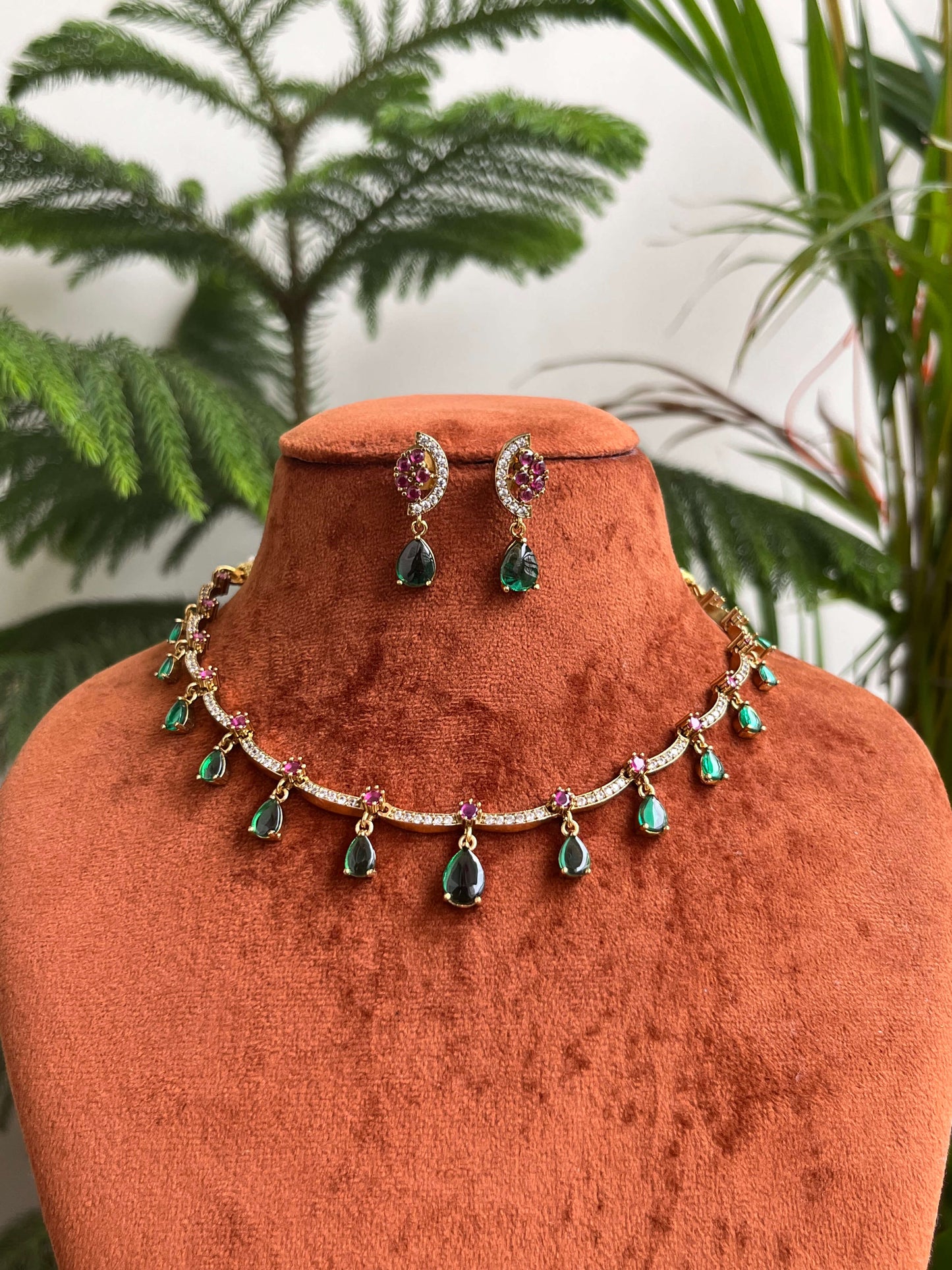 Elegant Moissanite Drop Necklace Set with Matching Earrings