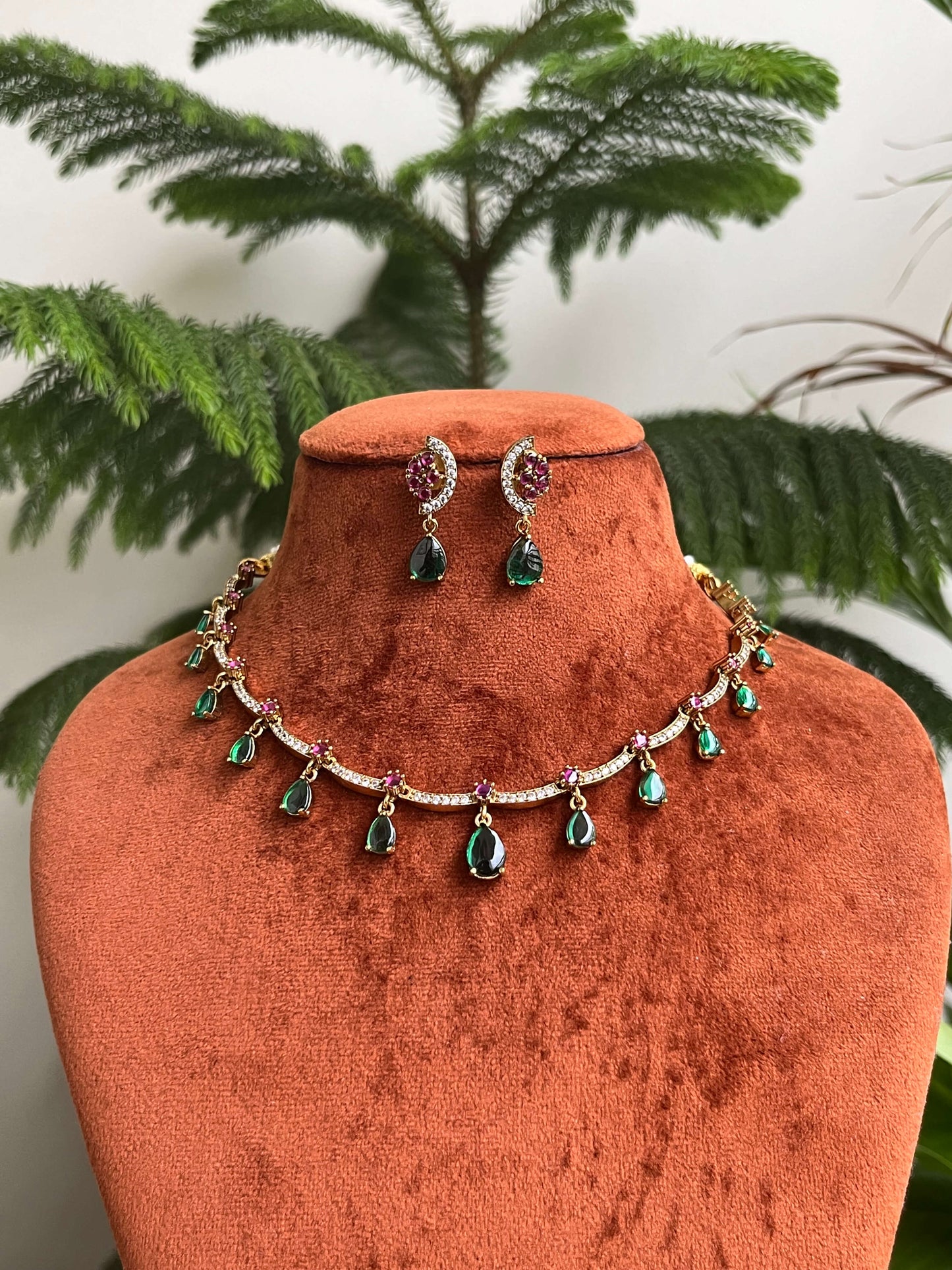 Elegant Moissanite Drop Necklace Set with Matching Earrings