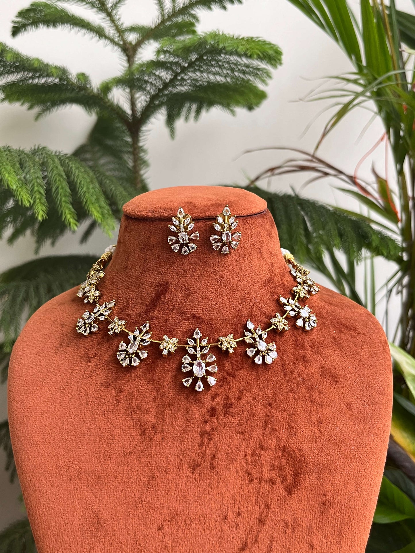 Diamond Look-Alike Floral Necklace Set with Earrings – Premium CZ Stones