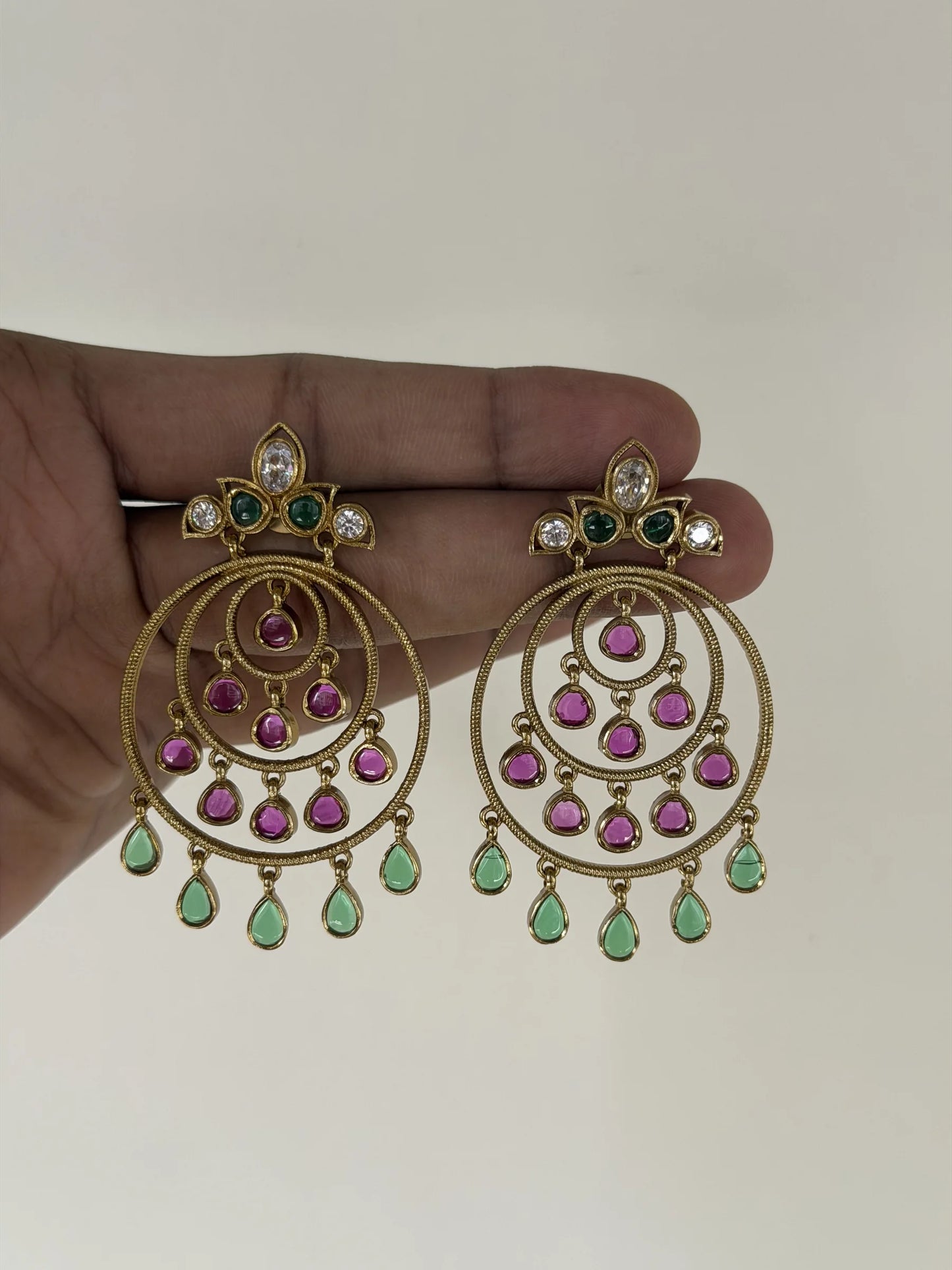 Ruby Green Hoop Chandbali Earrings