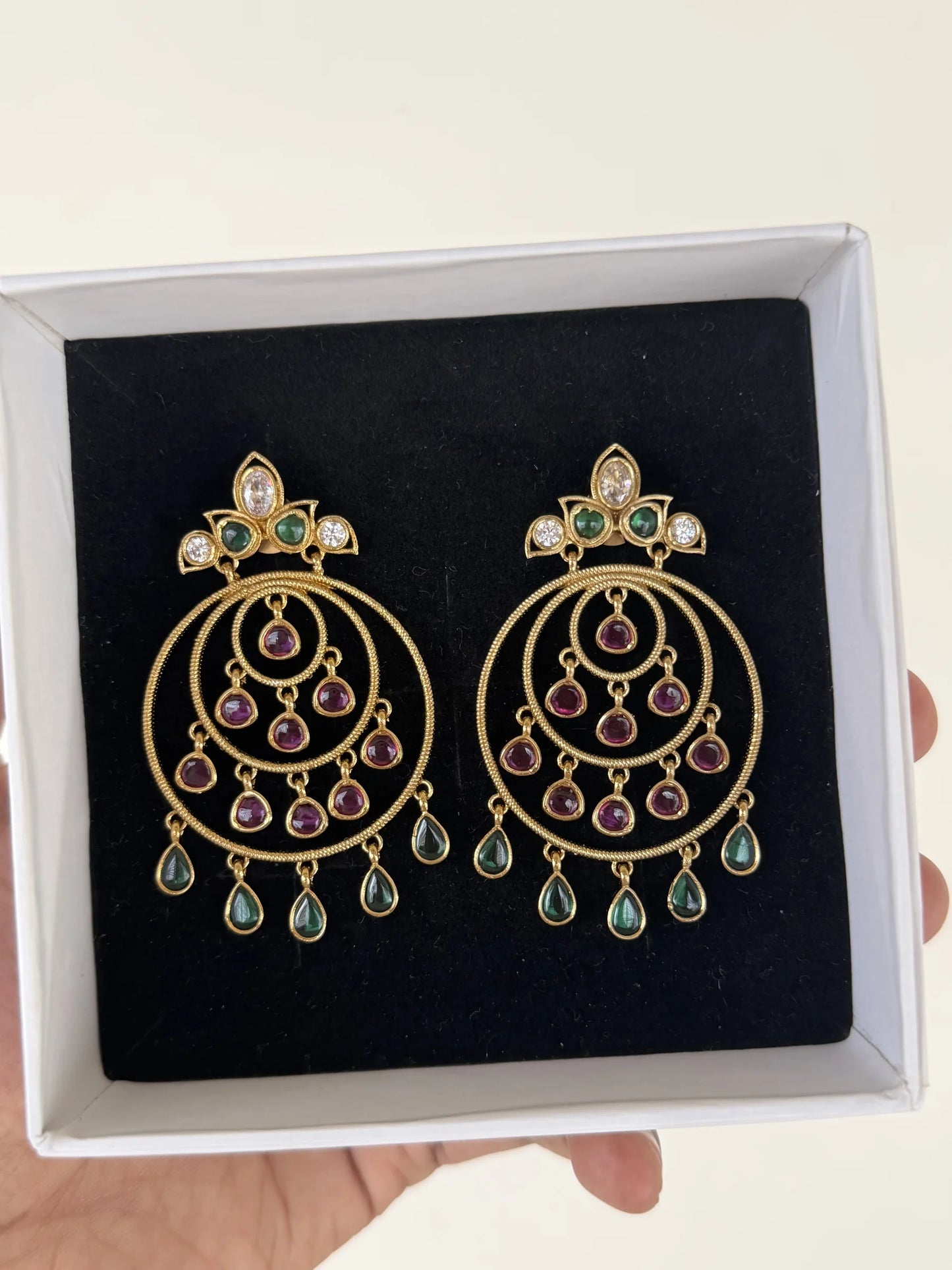 Ruby Green Hoop Chandbali Earrings