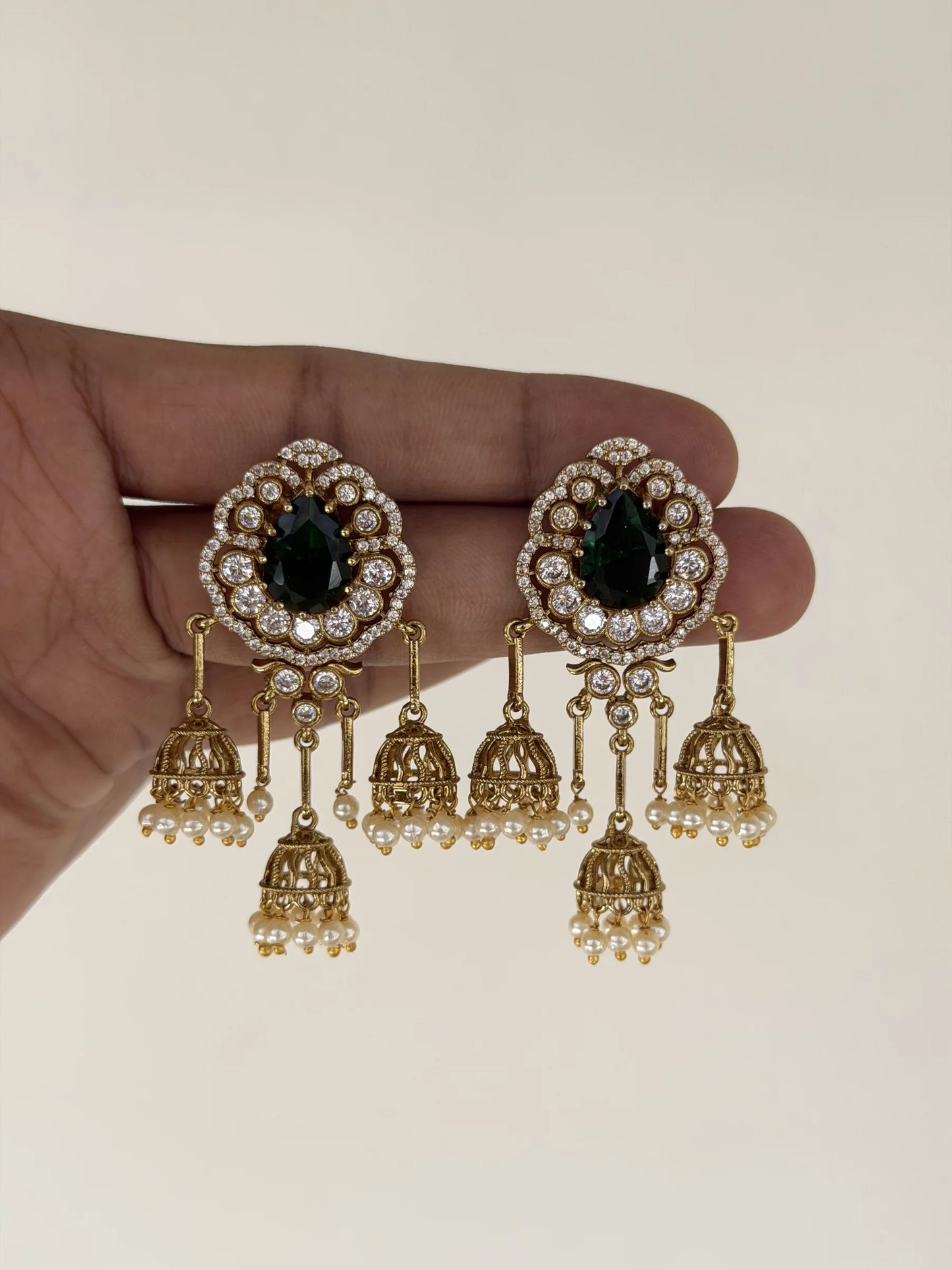 Ruby Green Statement Jhumka Dangler Earrings