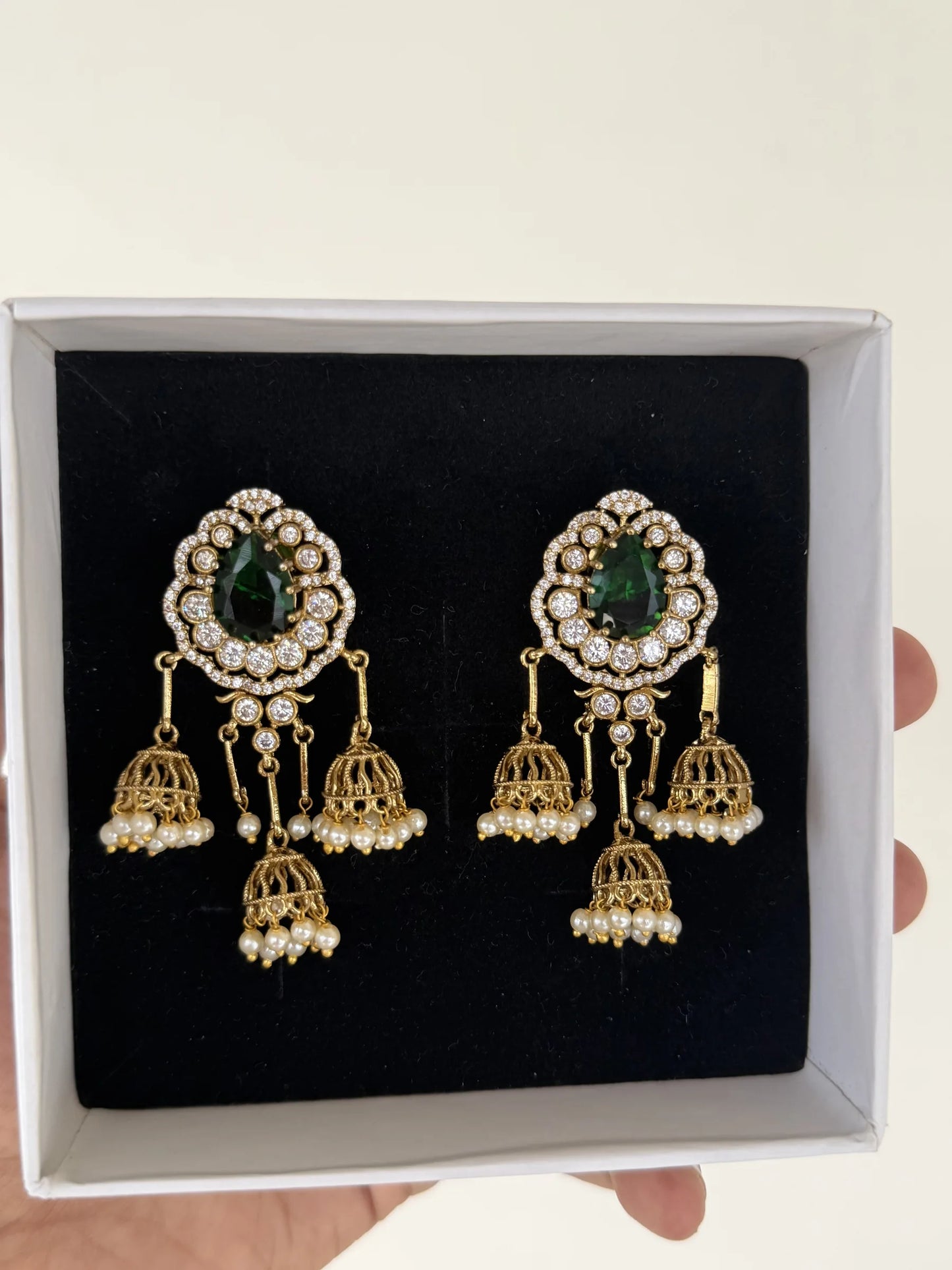 Ruby Green Statement Jhumka Dangler Earrings