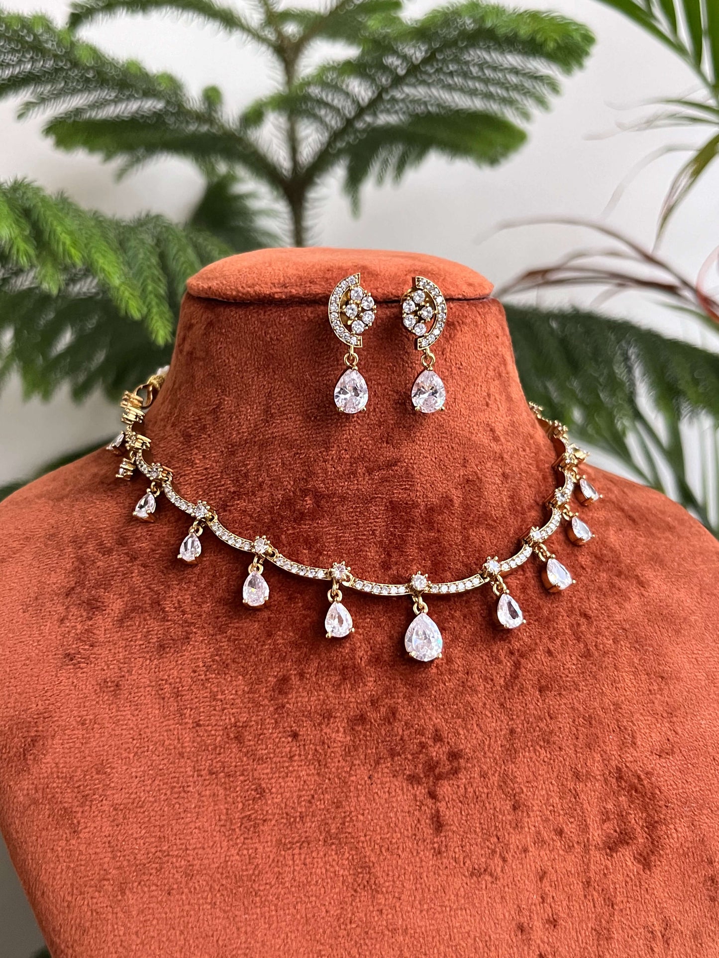 Elegant Moissanite Drop Necklace Set with Matching Earrings