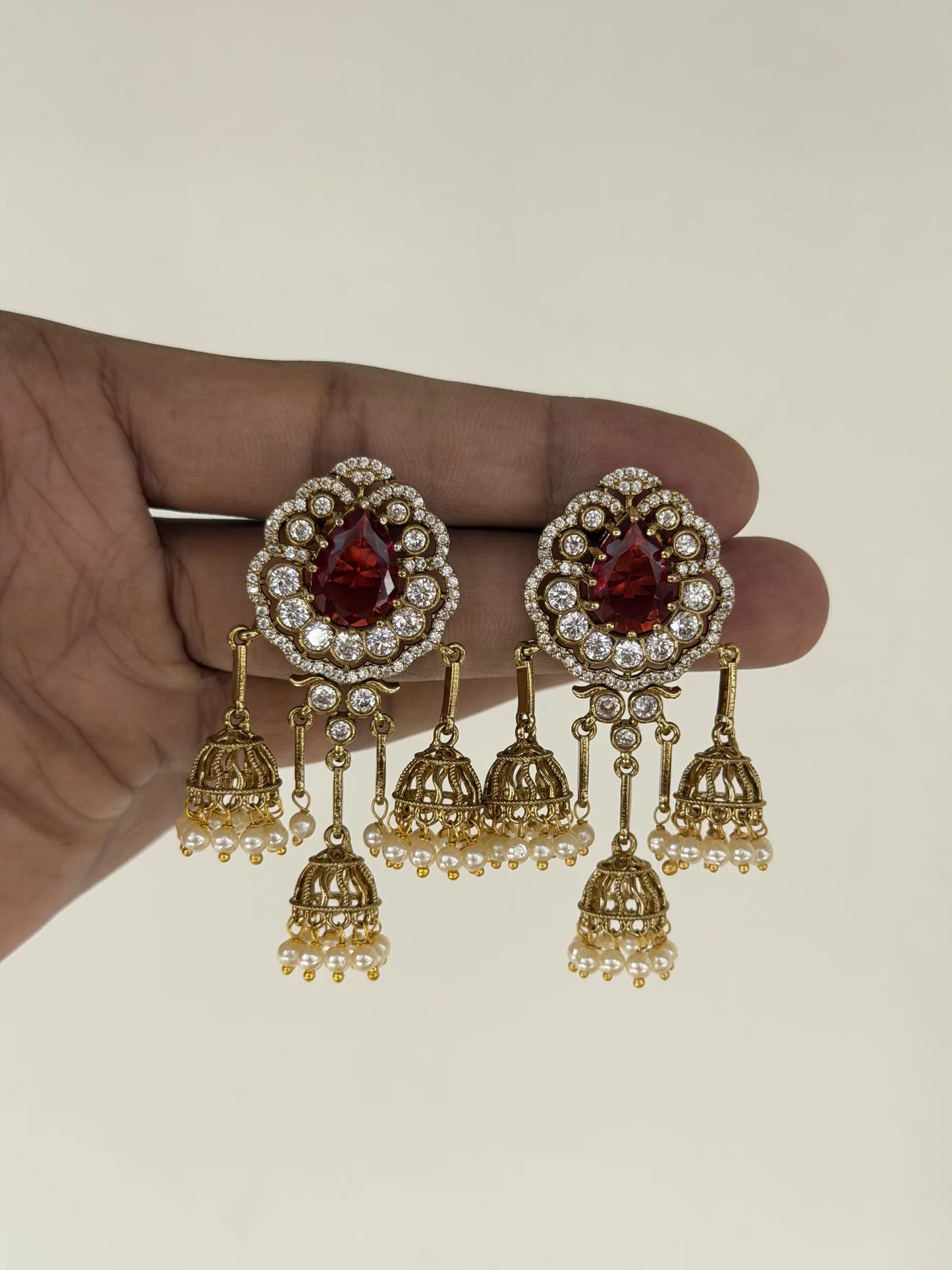 Ruby Green Statement Jhumka Dangler Earrings
