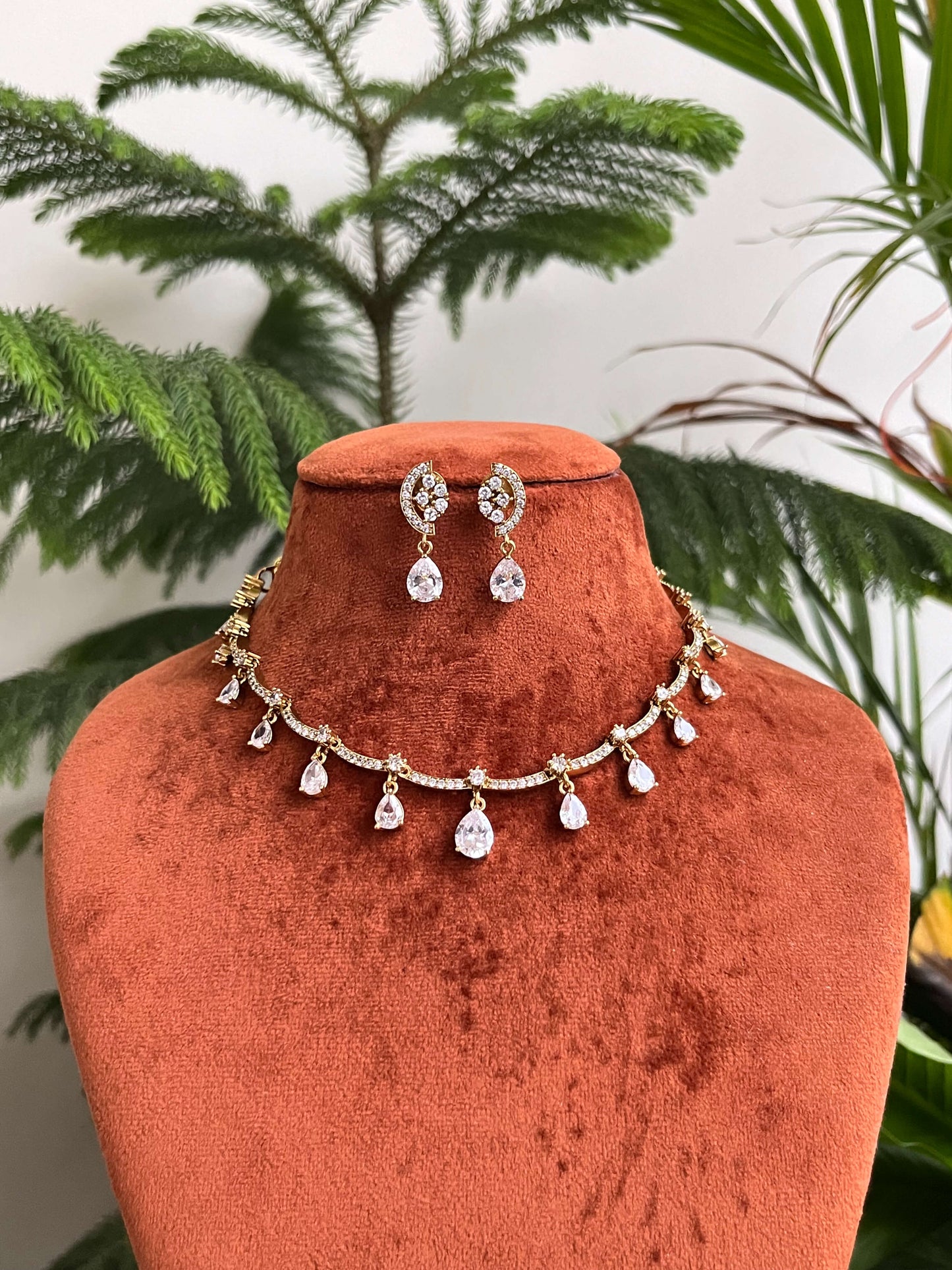 Elegant Moissanite Drop Necklace Set with Matching Earrings