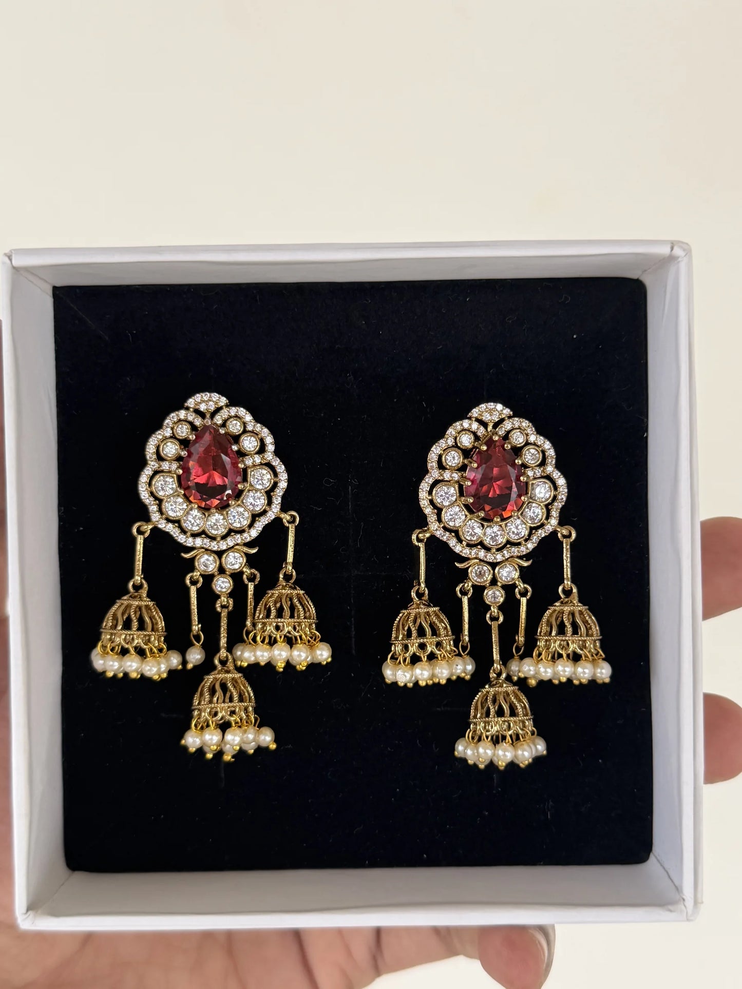 Ruby Green Statement Jhumka Dangler Earrings