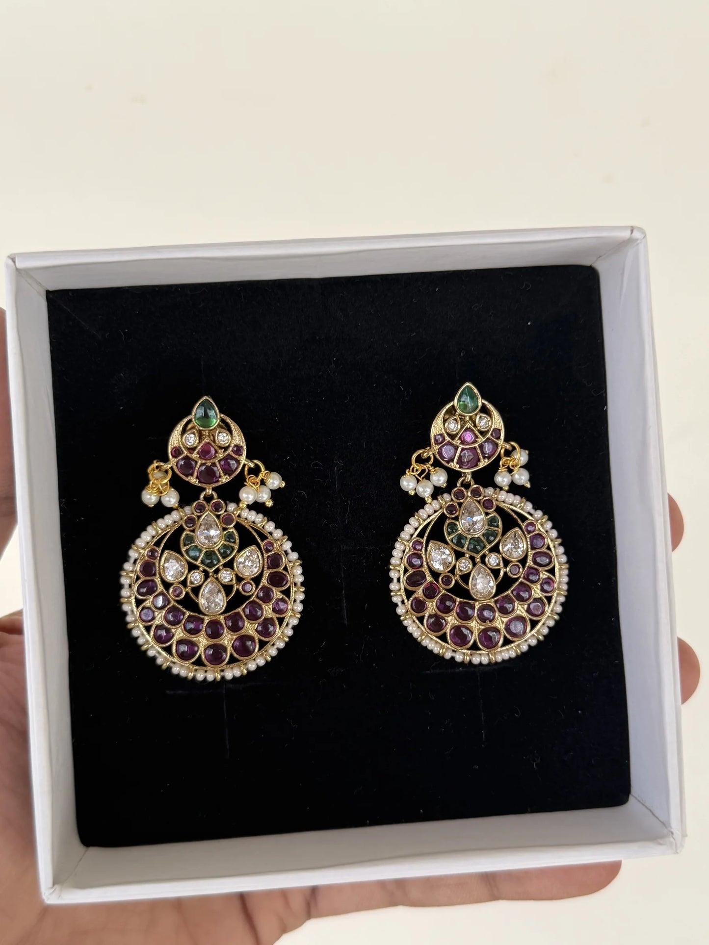 Ruby Green Round Kundan Chandbali Earrings