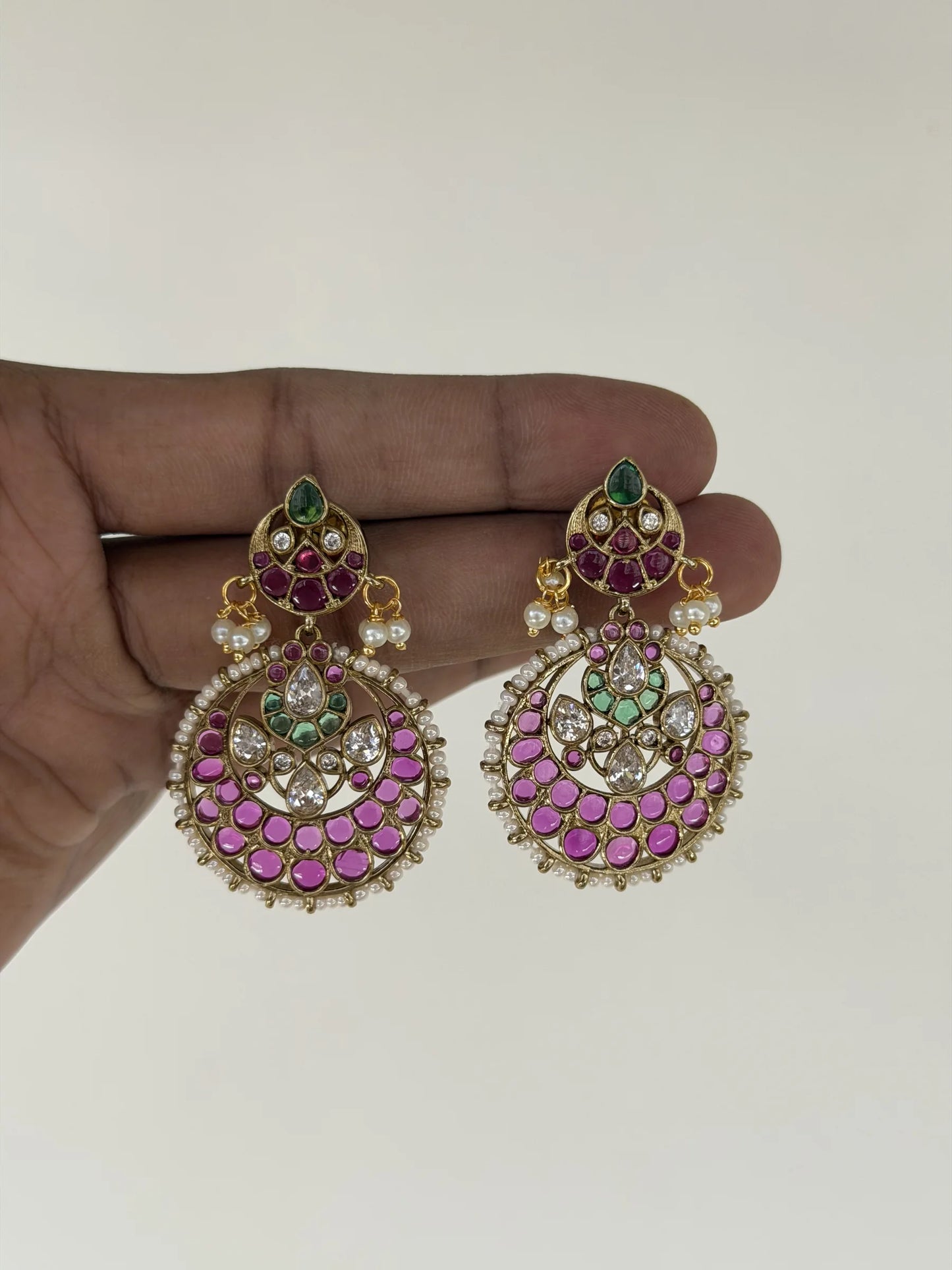 Ruby Green Round Kundan Chandbali Earrings