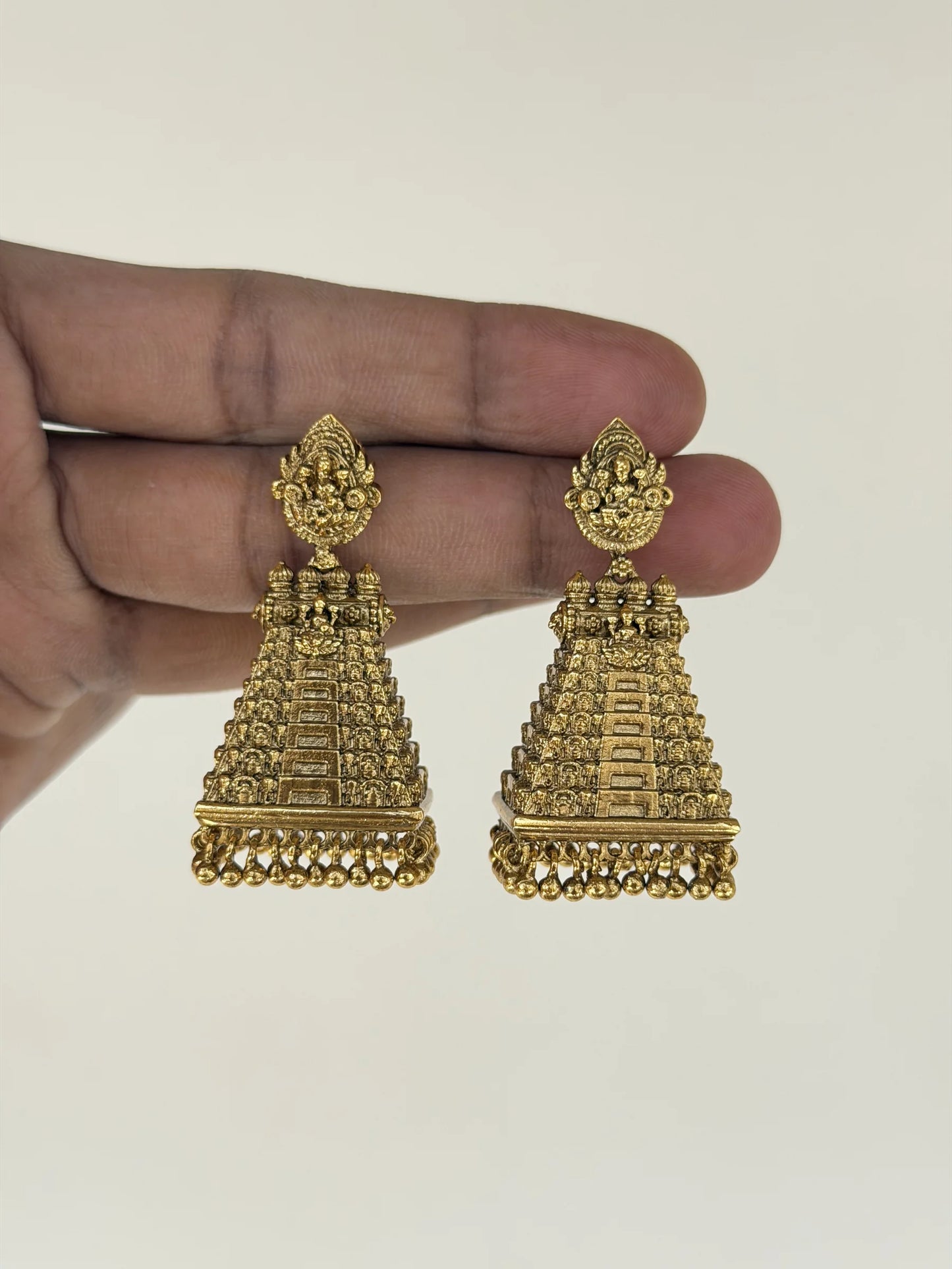 Gold Temple Triangle Jhumka Earrings