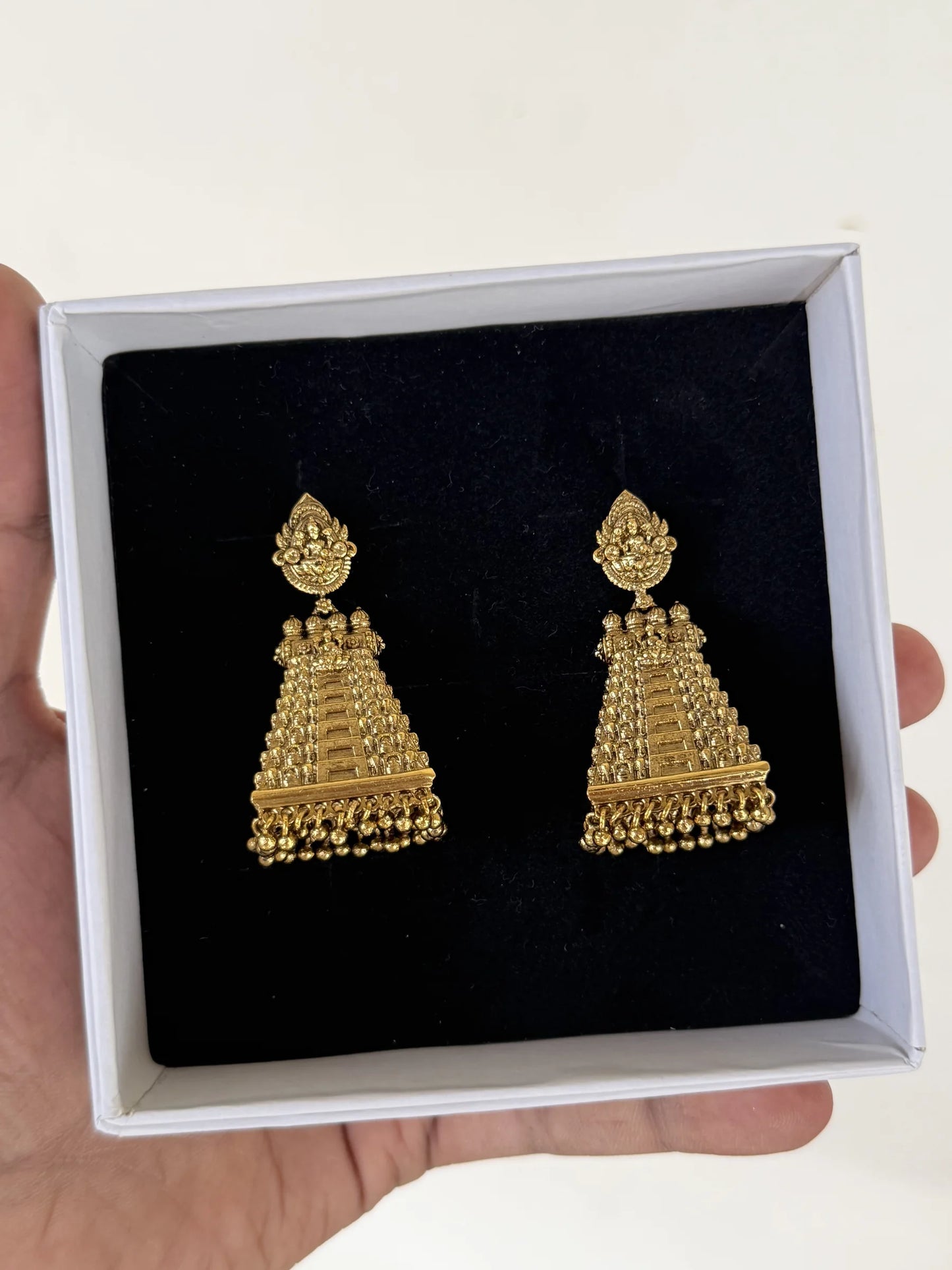 Gold Temple Triangle Jhumka Earrings