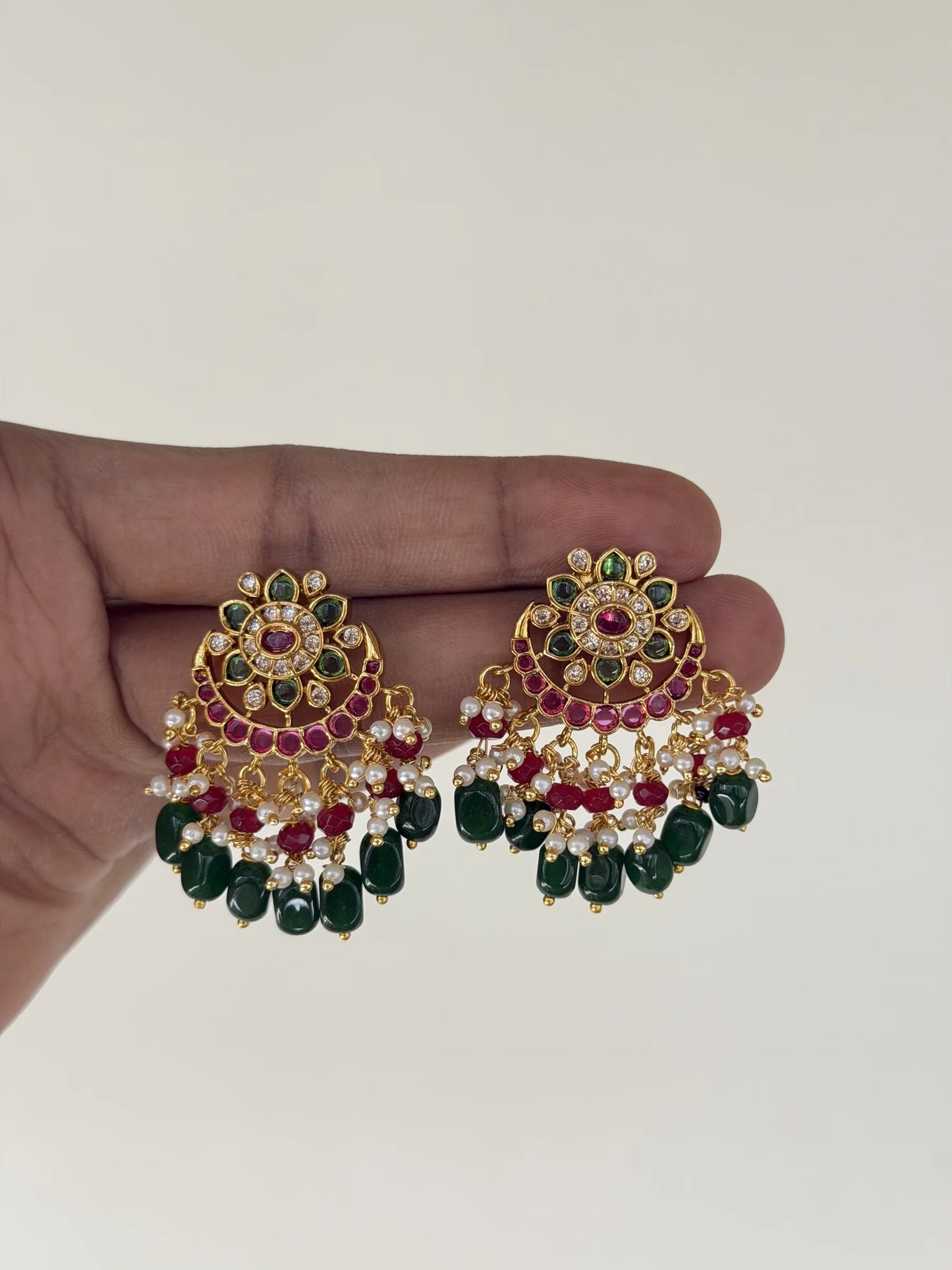 Ruby Green Cluster Stud Earrings