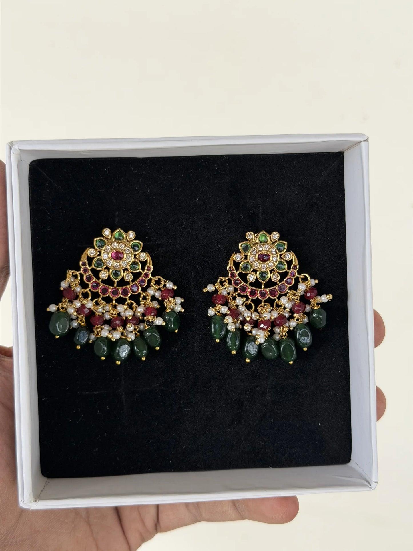 Ruby Green Cluster Stud Earrings