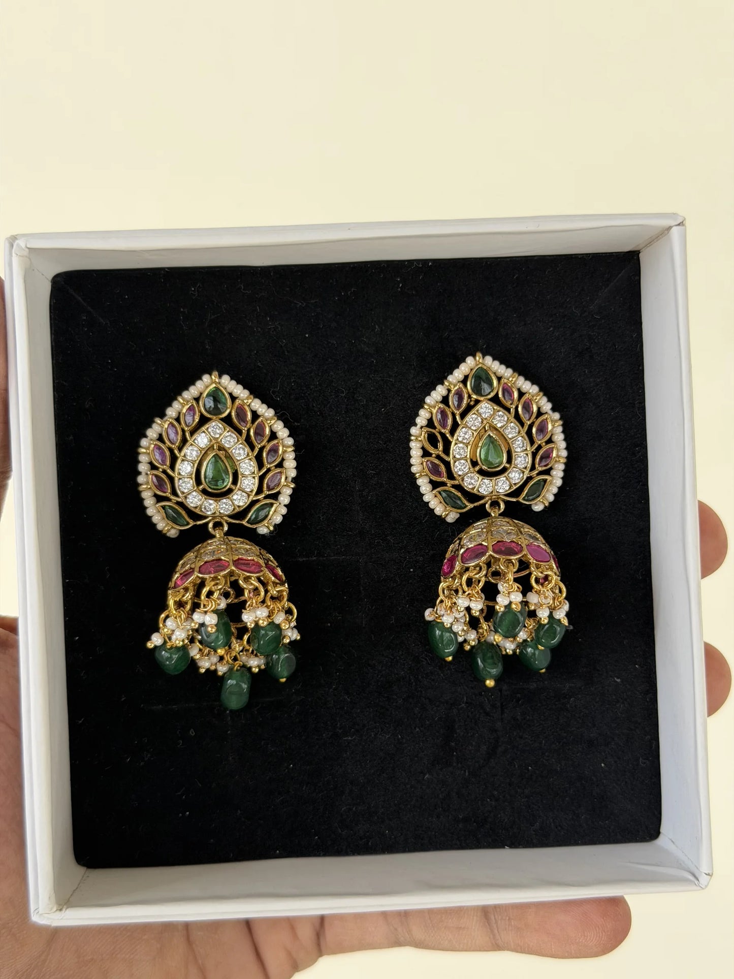 Pearl Triangle Jhumka Earrings