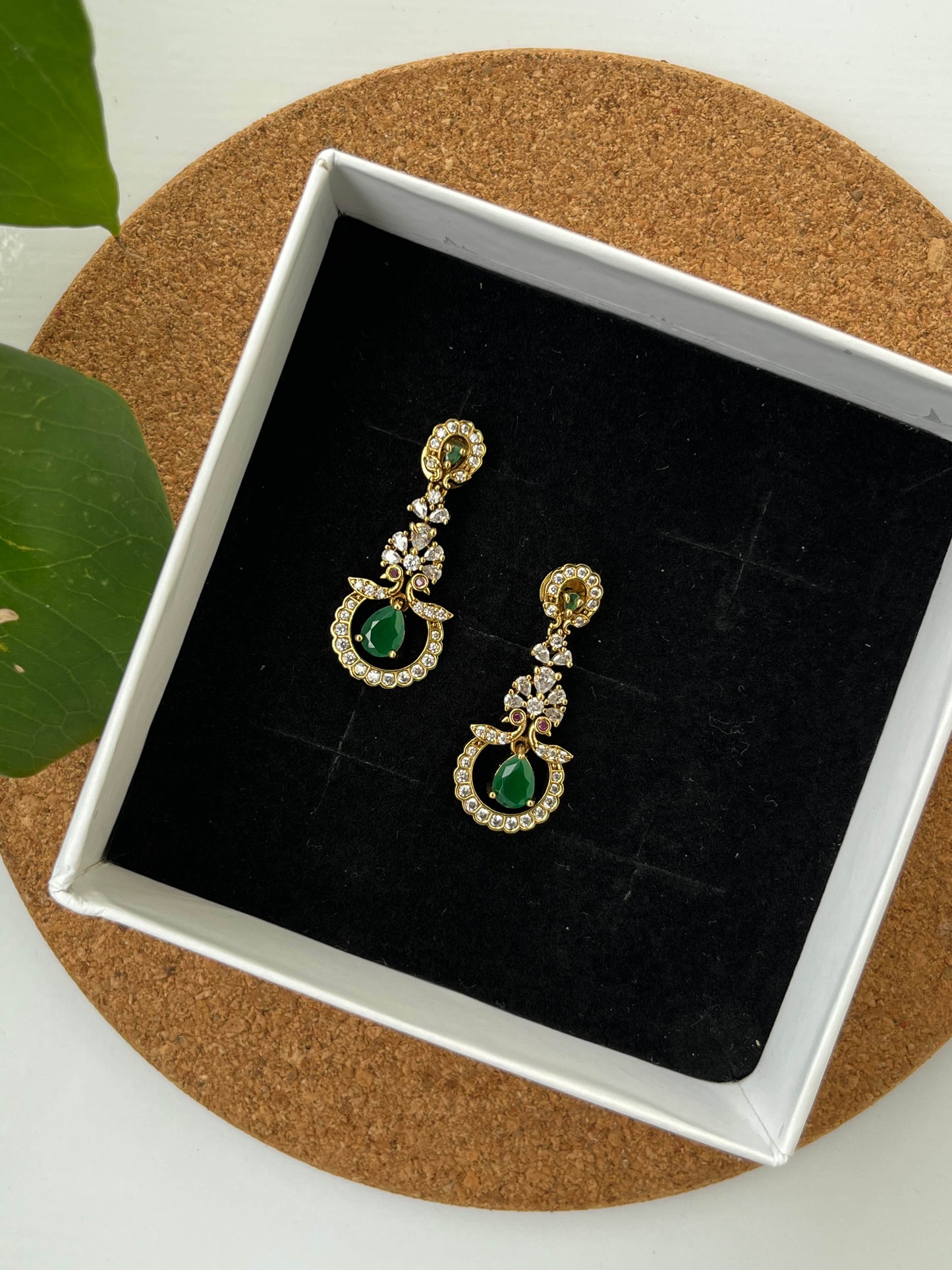 Drop Earrings | Stone Studded Green & Ruby Earrings | Party & Wedding Jewelry