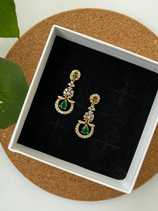 Drop Earrings | Stone Studded Green & Ruby Earrings | Party & Wedding Jewelry