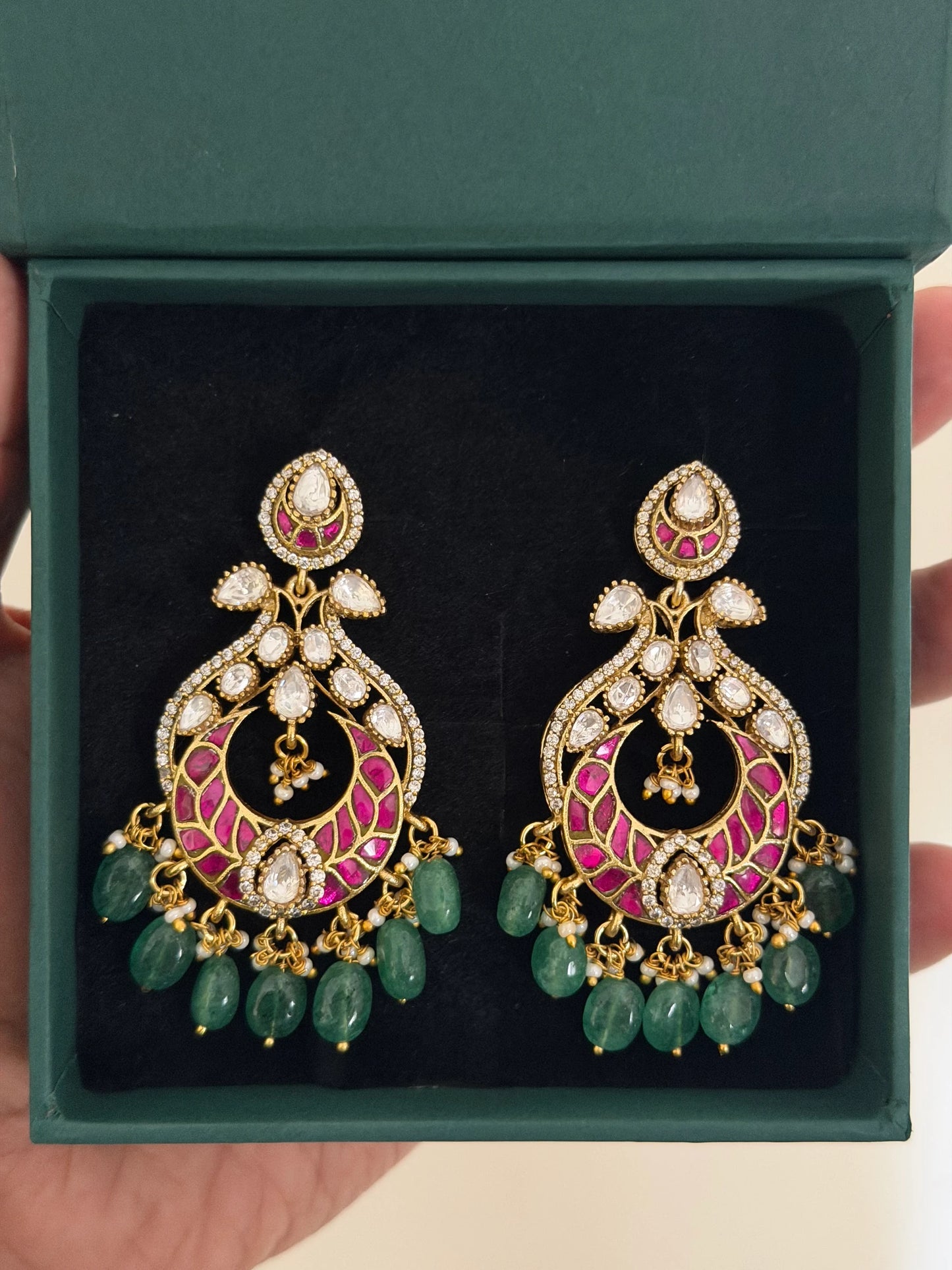 Pearl Drop Jadau Chandbali Earrings
