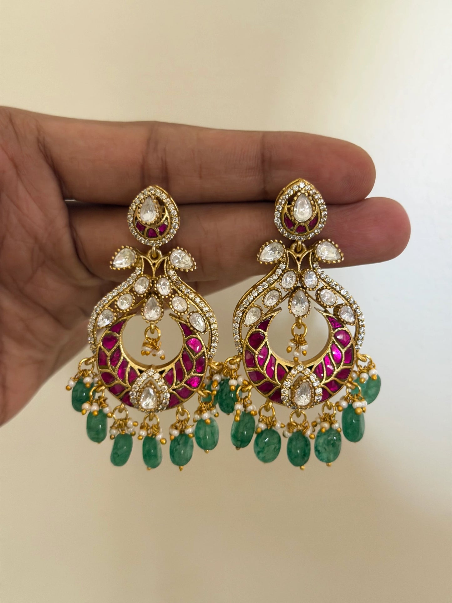 Pearl Drop Jadau Chandbali Earrings