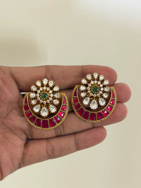 Beautiful  moissanite Jadau Kundan Floral Stud Earrings