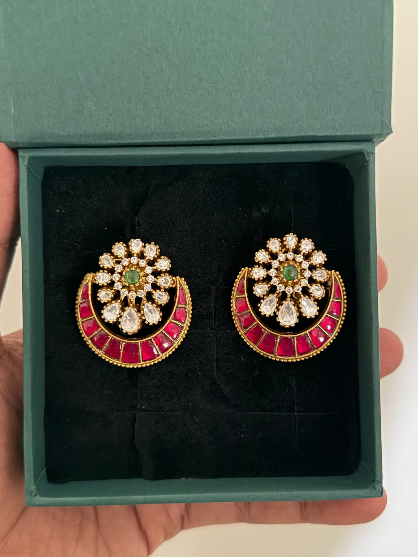Beautiful  moissanite Jadau Kundan Floral Stud Earrings