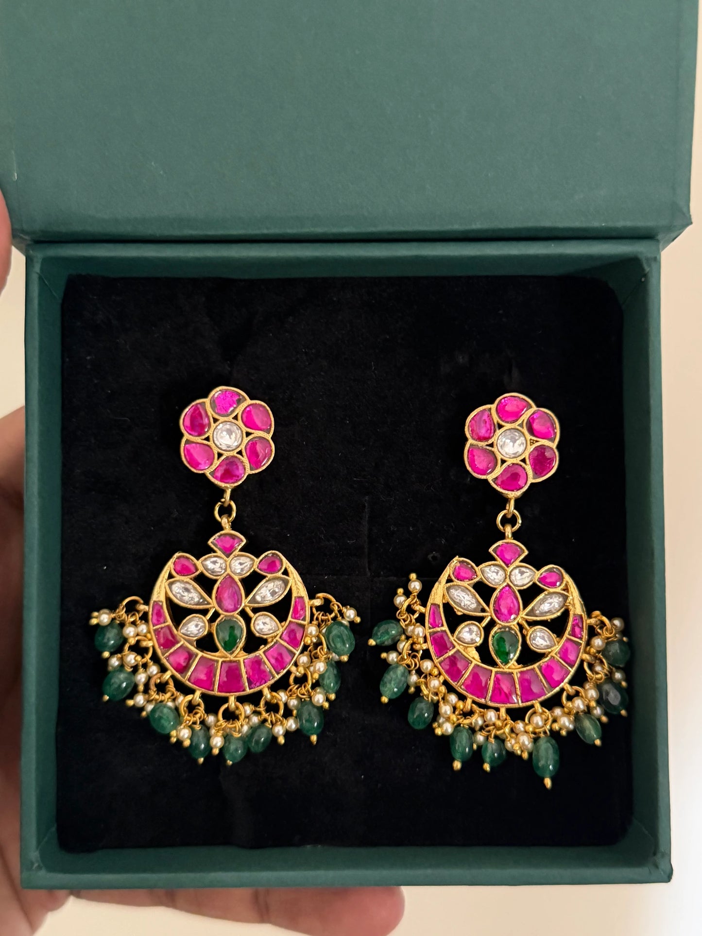 Jadau Kundan Floral Chandbali Earrings