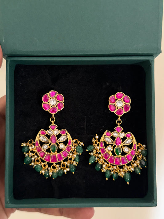 Jadau Kundan Floral Chandbali Earrings