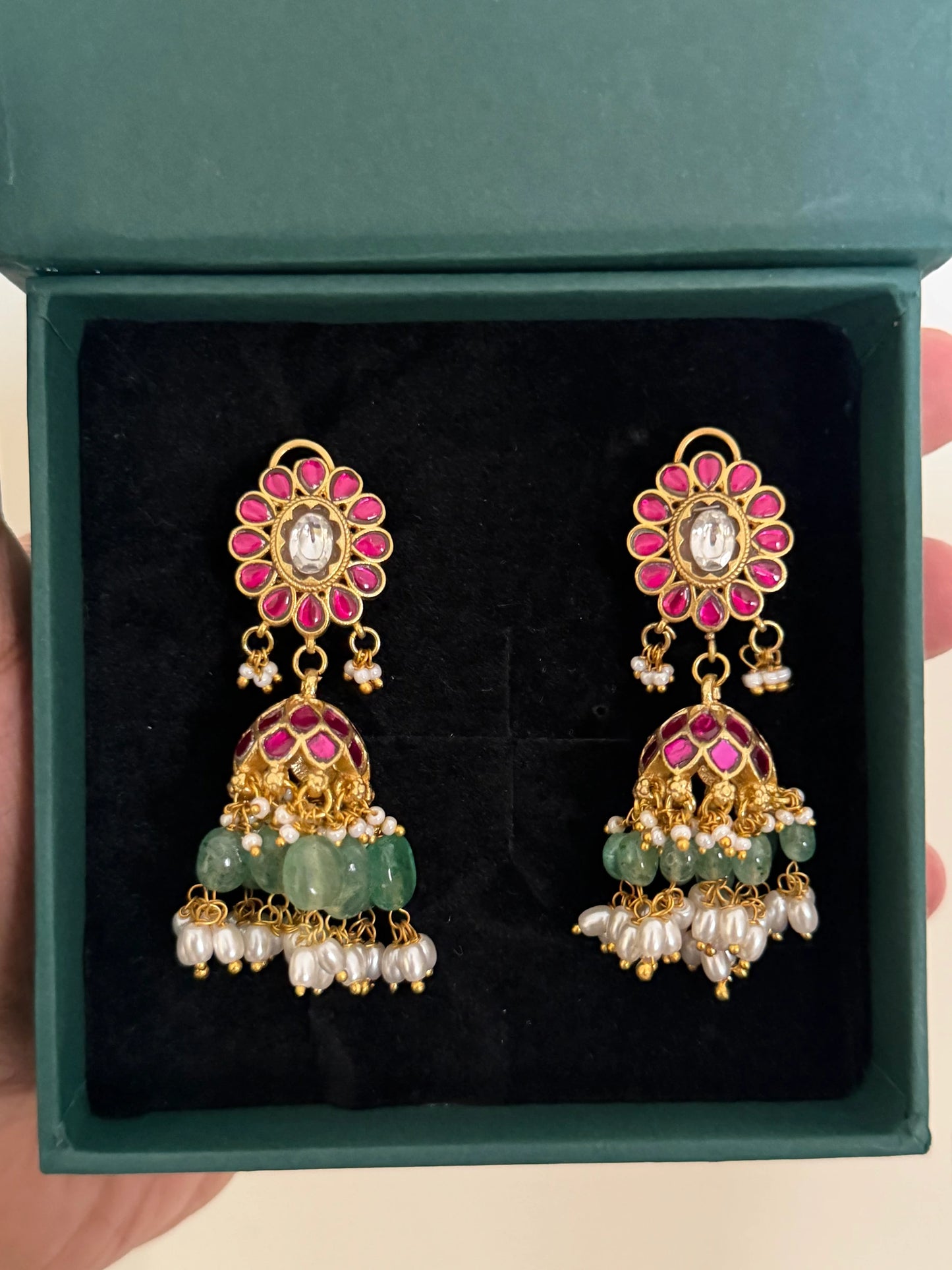 Jadau Kundan Jhumka Earrings with Pearl Drops
