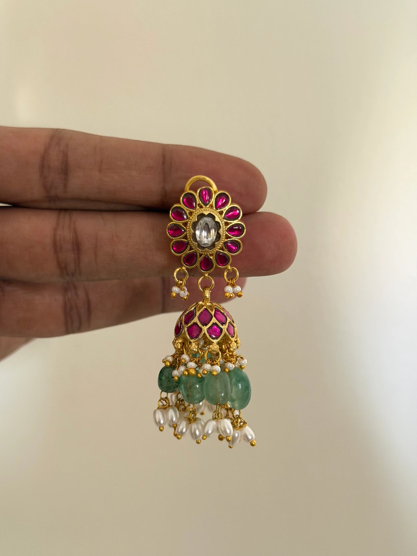 Jadau Kundan Jhumka Earrings with Pearl Drops