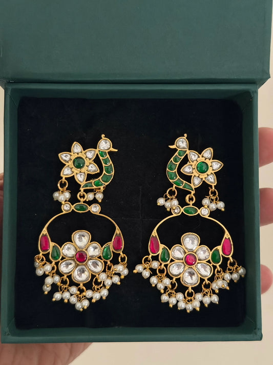 Jadau kundan Multi Color Chandbali Earrings