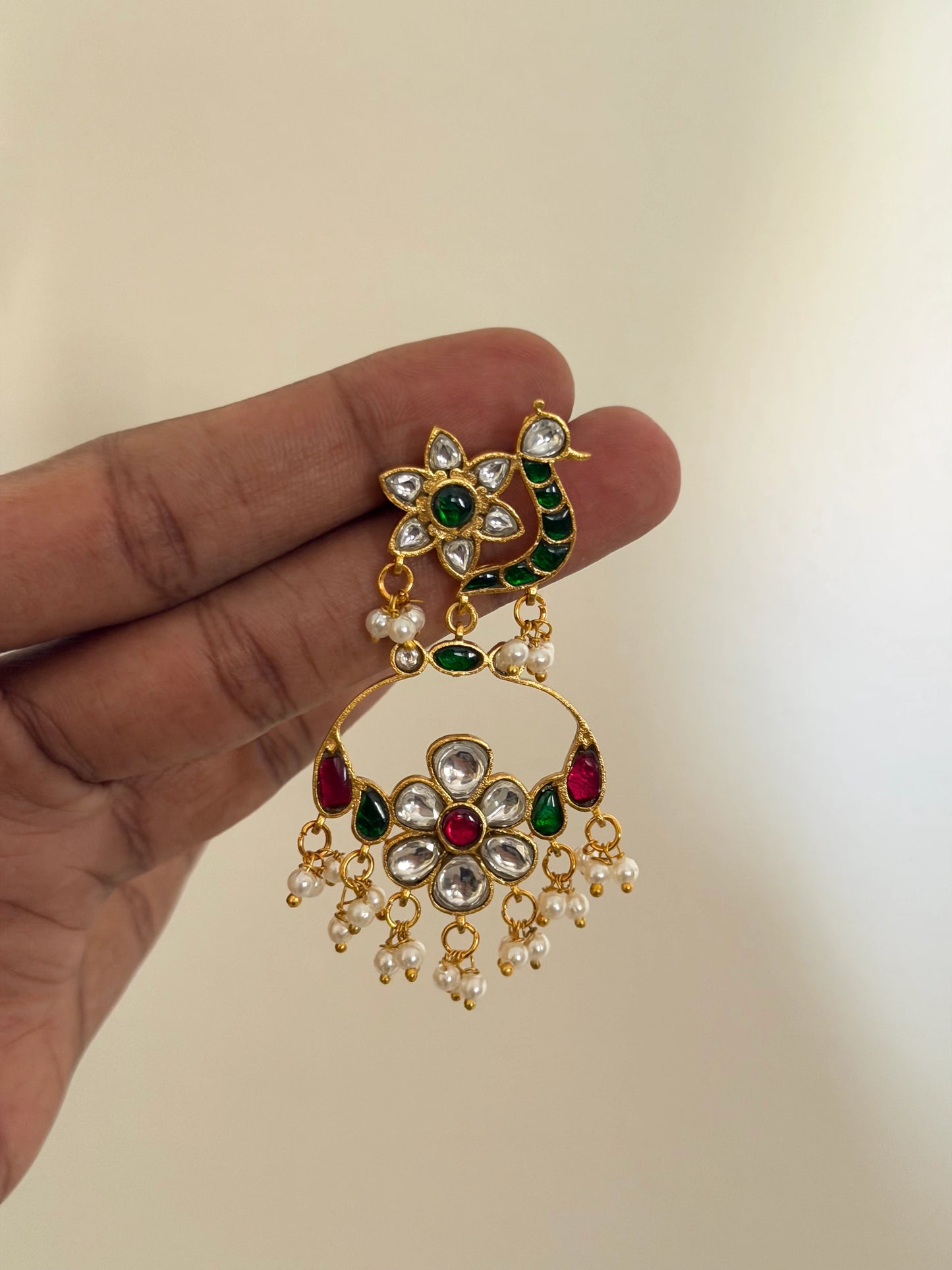 Jadau kundan Multi Color Chandbali Earrings