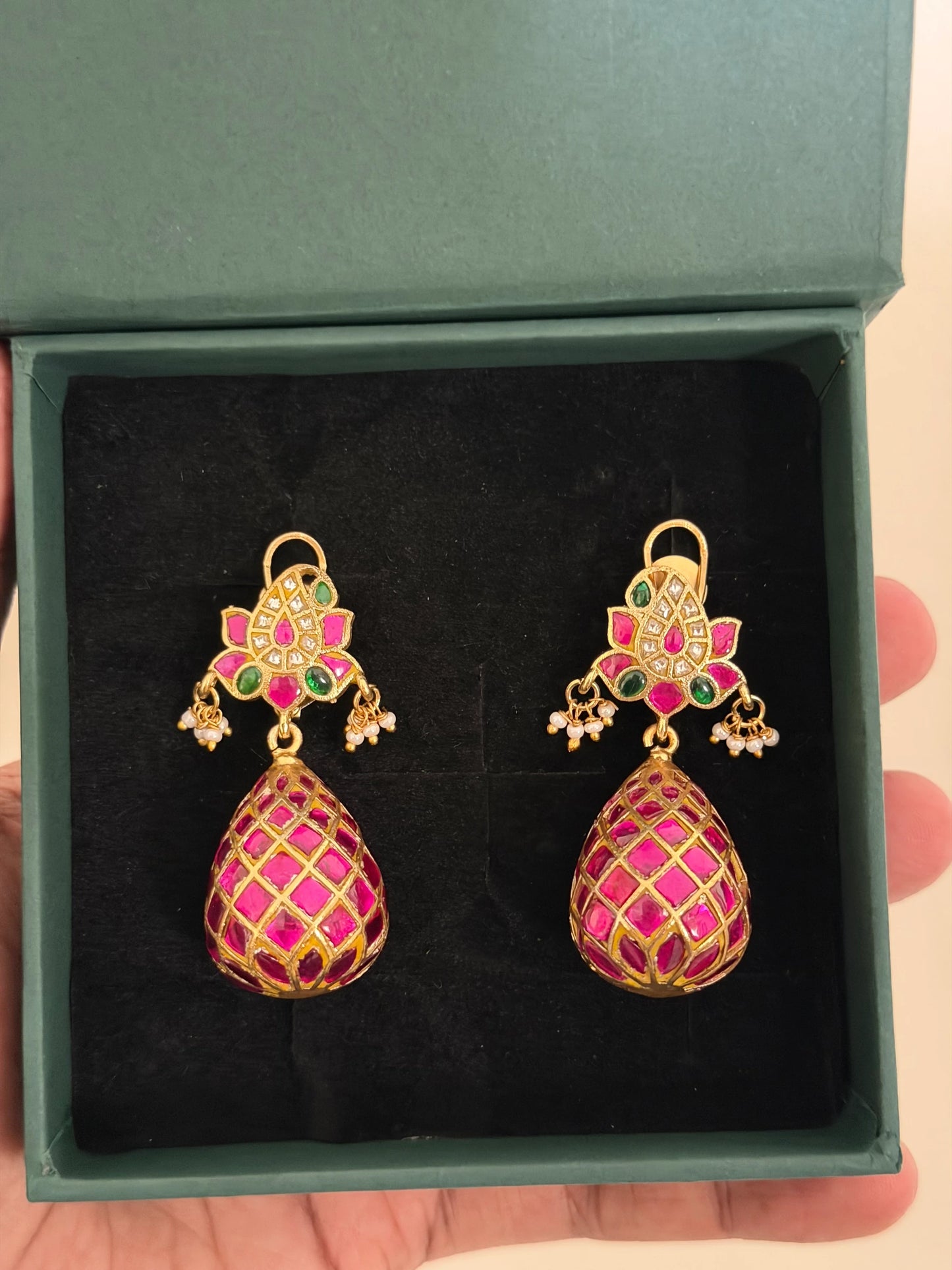 Statement Jadau Kundan Teardrop Jhumka Earrings