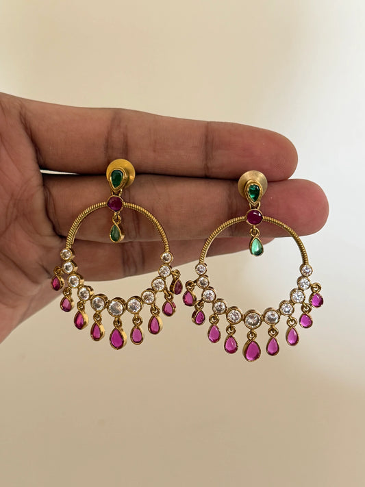 Pink Drops Fringe Hoop Earrings