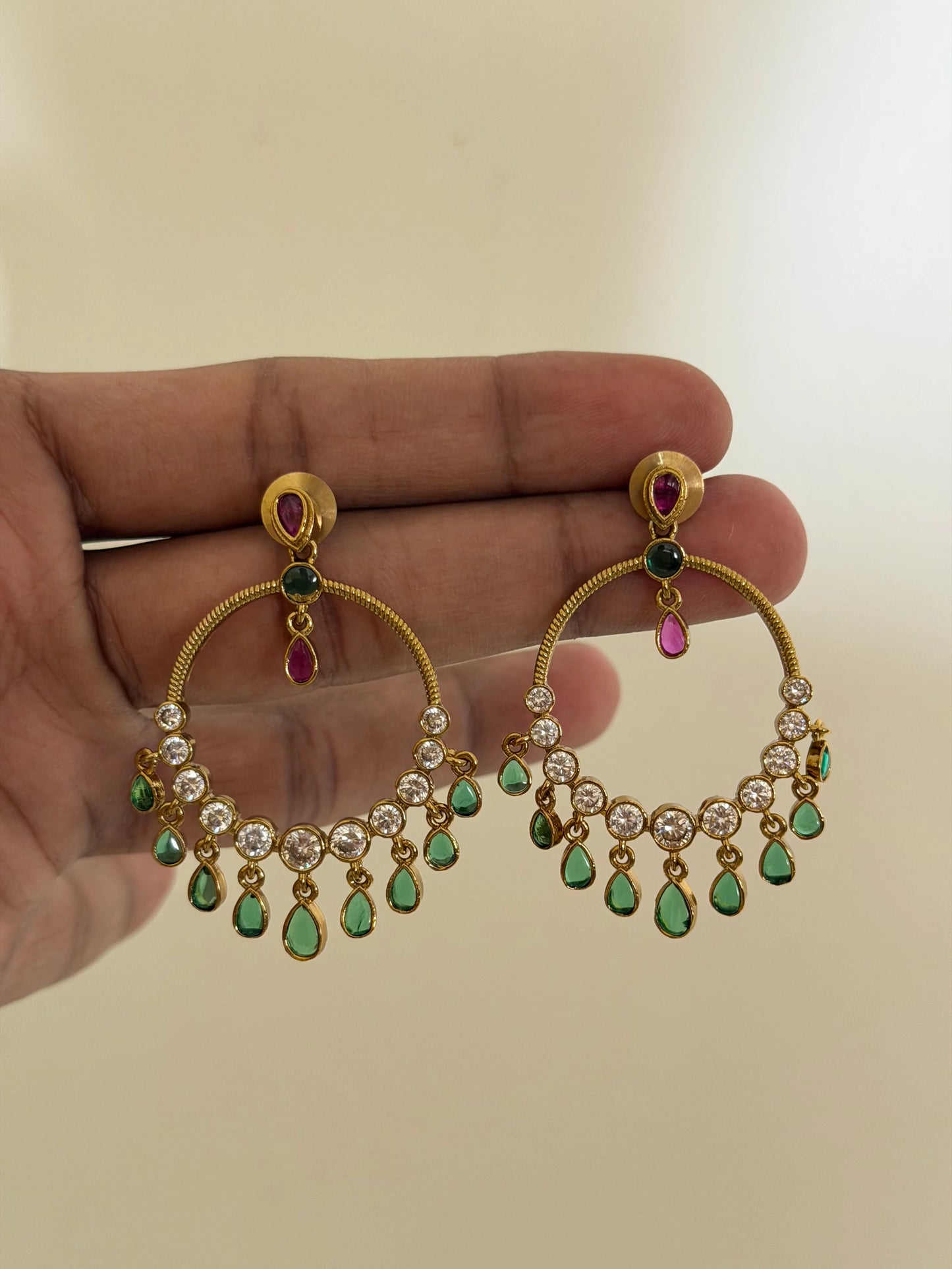Green Drop Hoop Earrings