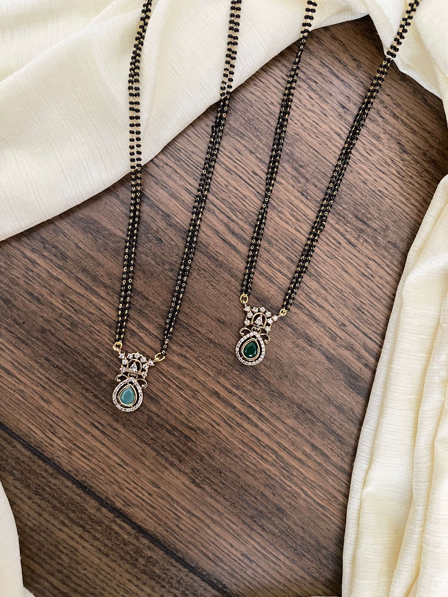 Minimal AD Studded Medium Length Mangalsutra – Green & Mint Variants