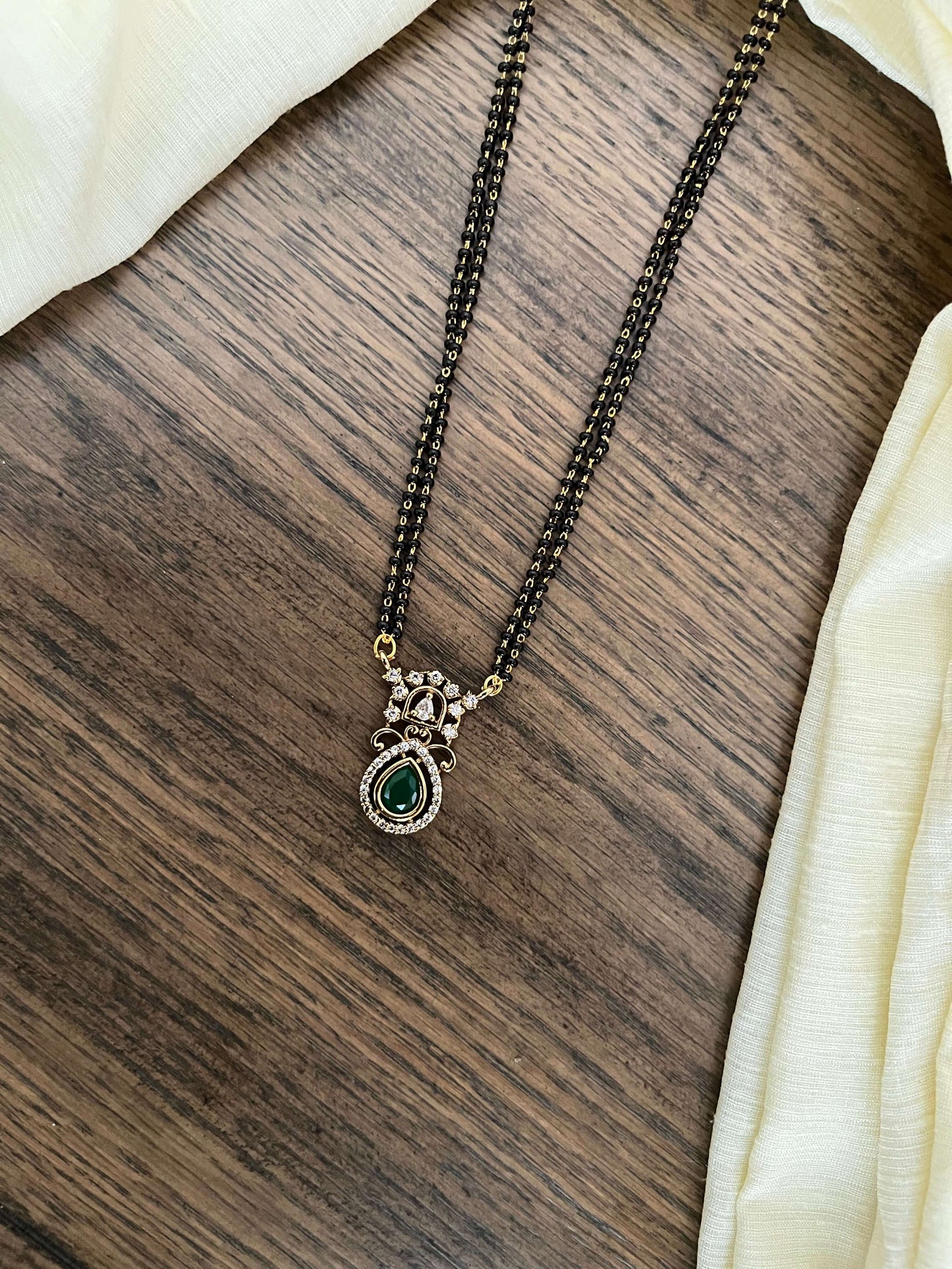 Minimal AD Studded Medium Length Mangalsutra – Green & Mint Variants