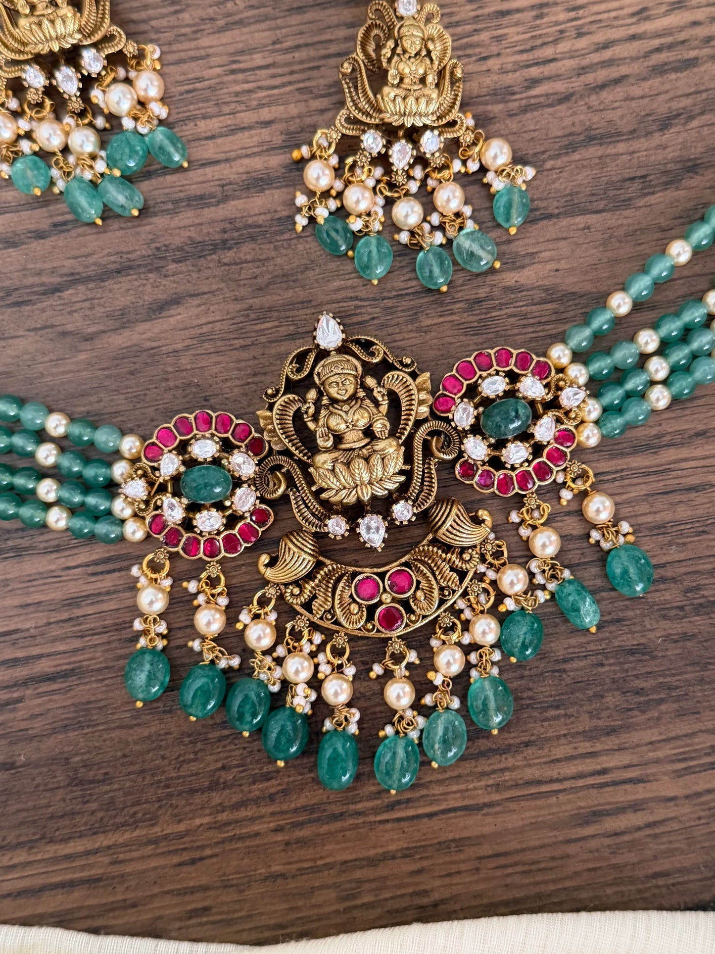 Lakshmi Emerald Bead Choker Necklace Set